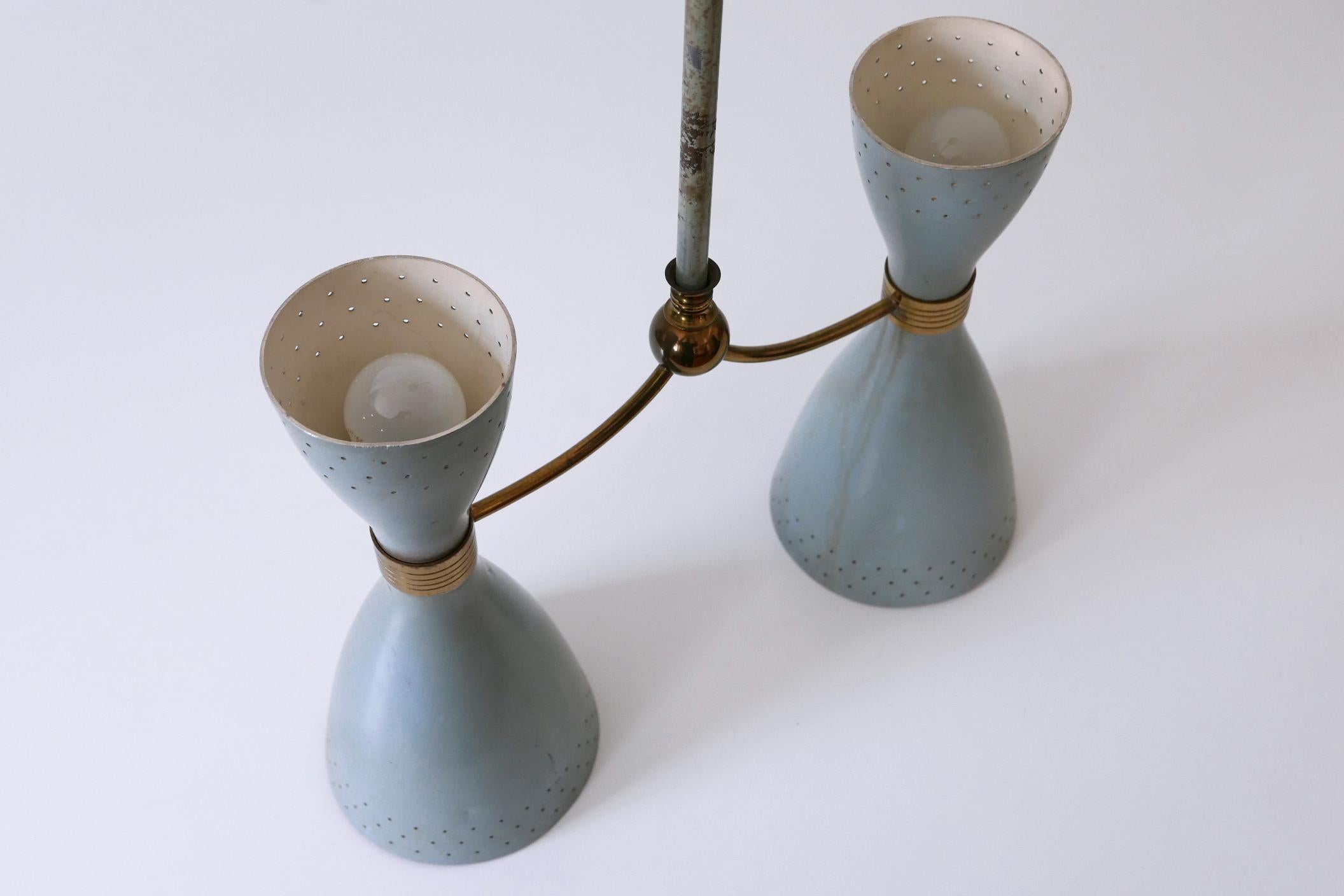 Rare Mid-Century Modern Two-Armed Diabolo Pendant Lamp or Chandelier Italy 1950s en vente 12