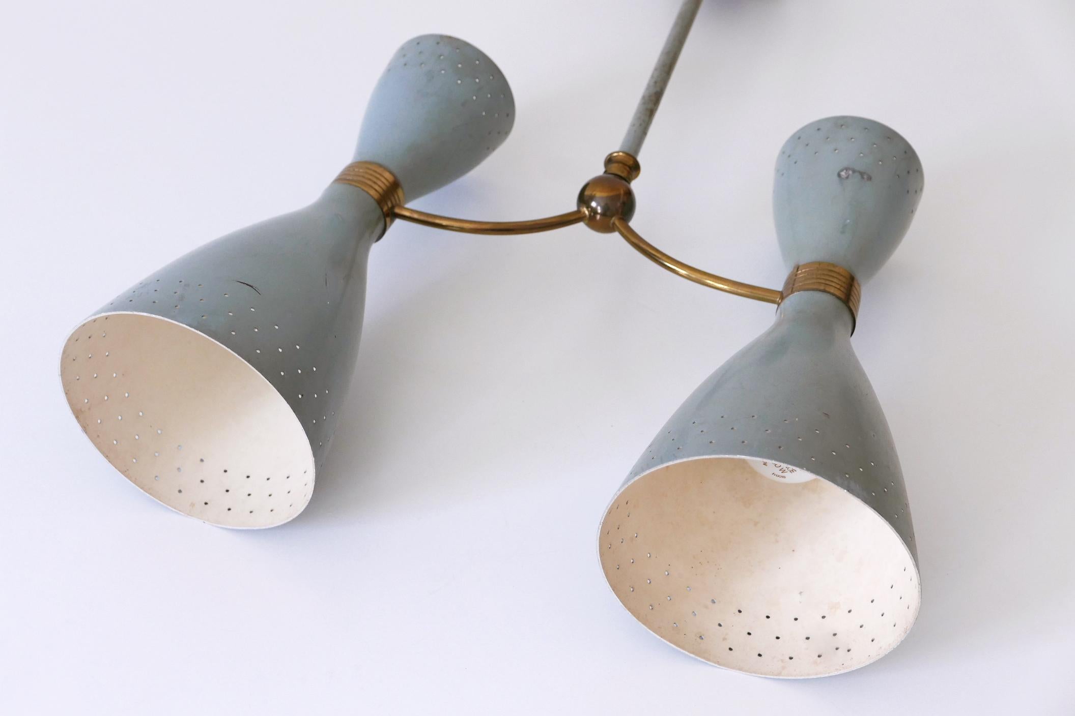 Rare Mid-Century Modern Two-Armed Diabolo Pendant Lamp or Chandelier Italy 1950s en vente 13