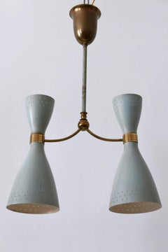 Rare Mid-Century Modern Two-Armed Diabolo Pendant Lamp or Chandelier Italy 1950s
