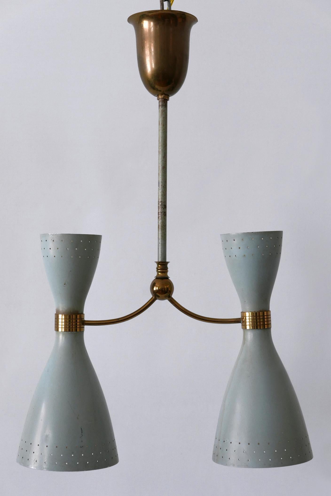 italien Rare Mid-Century Modern Two-Armed Diabolo Pendant Lamp or Chandelier Italy 1950s en vente