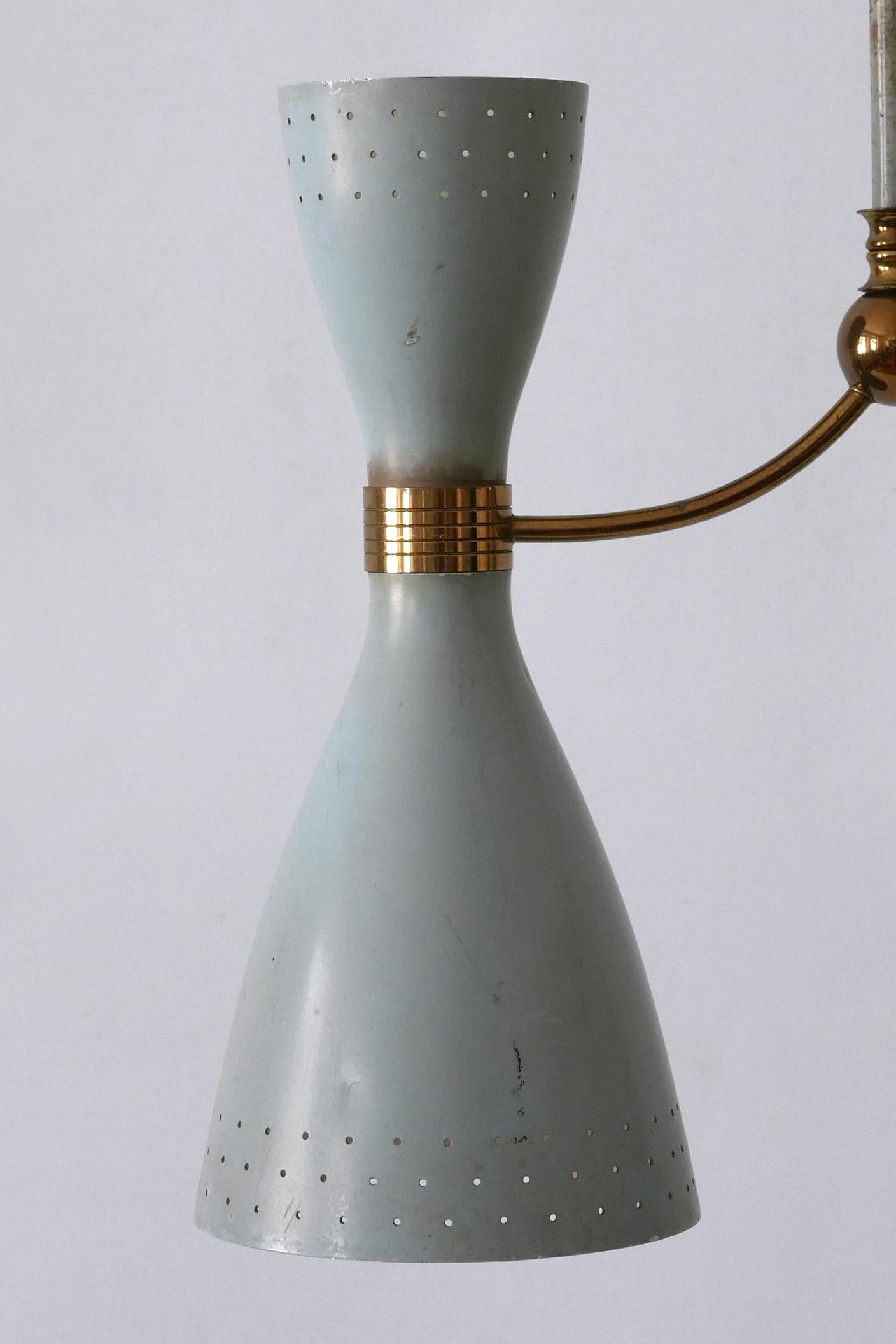 Rare Mid-Century Modern Two-Armed Diabolo Pendant Lamp or Chandelier Italy 1950s Bon état - En vente à Munich, DE