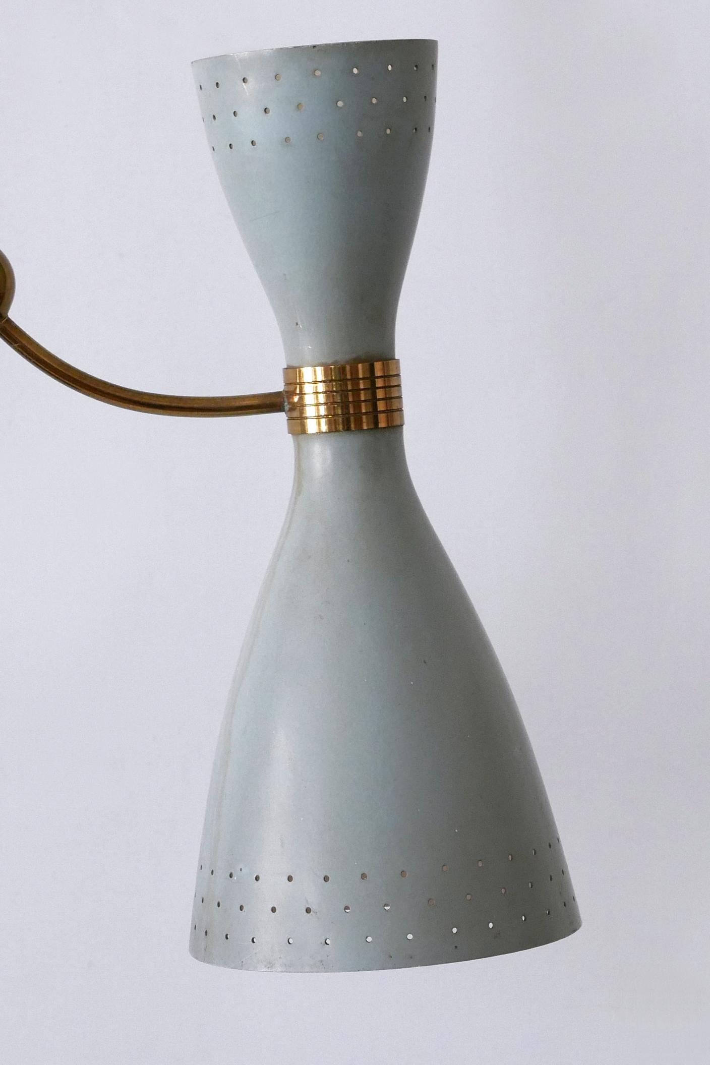Milieu du XXe siècle Rare Mid-Century Modern Two-Armed Diabolo Pendant Lamp or Chandelier Italy 1950s en vente