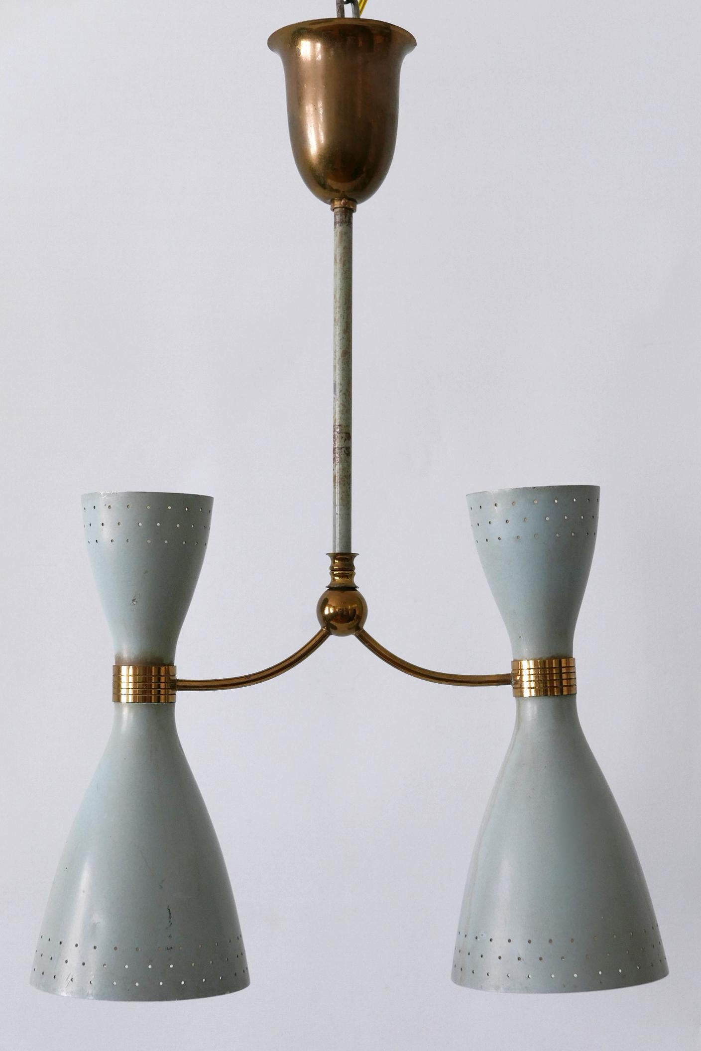 Aluminium Rare Mid-Century Modern Two-Armed Diabolo Pendant Lamp or Chandelier Italy 1950s en vente