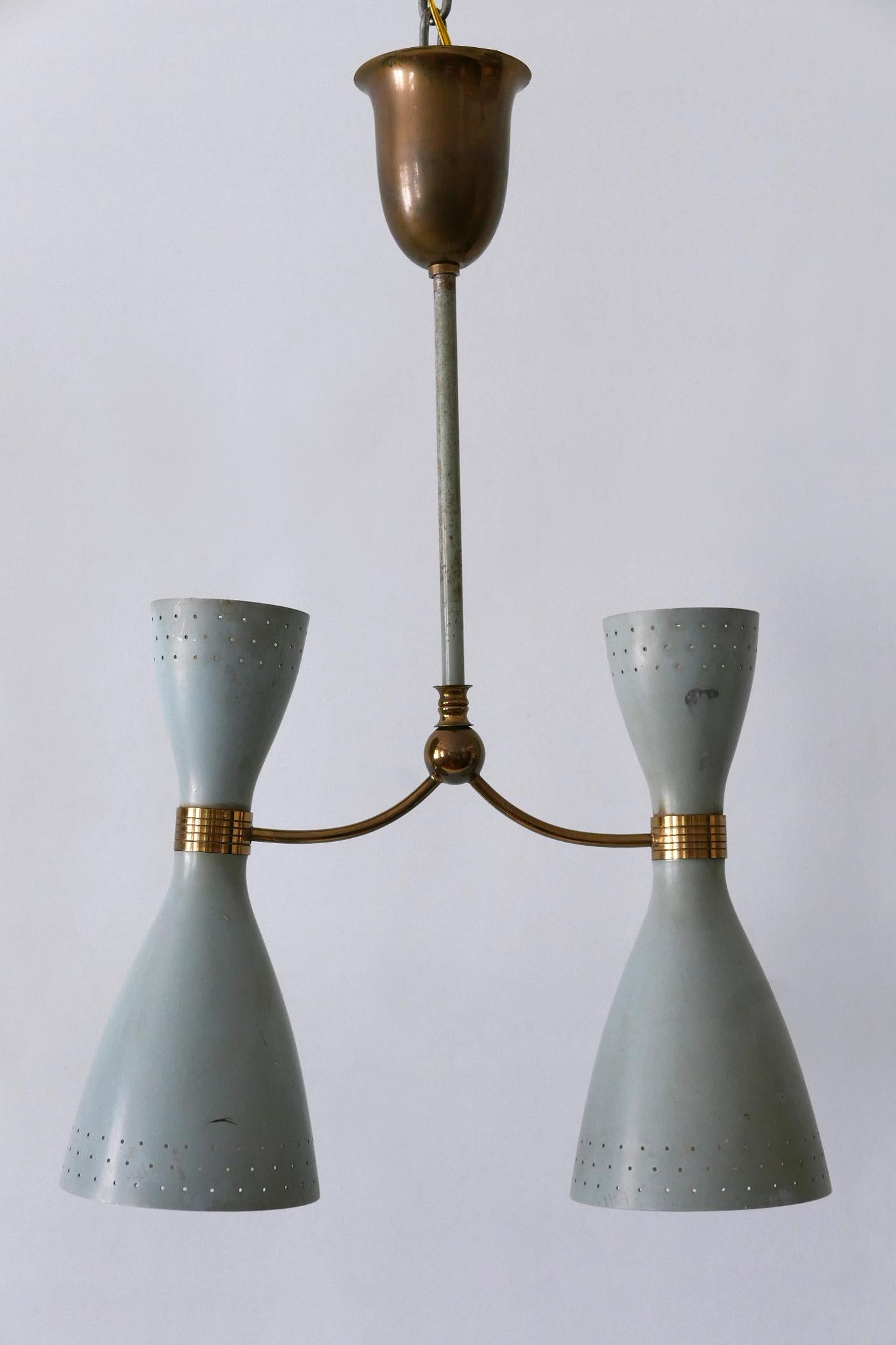 Rare Mid-Century Modern Two-Armed Diabolo Pendant Lamp or Chandelier Italy 1950s en vente 1