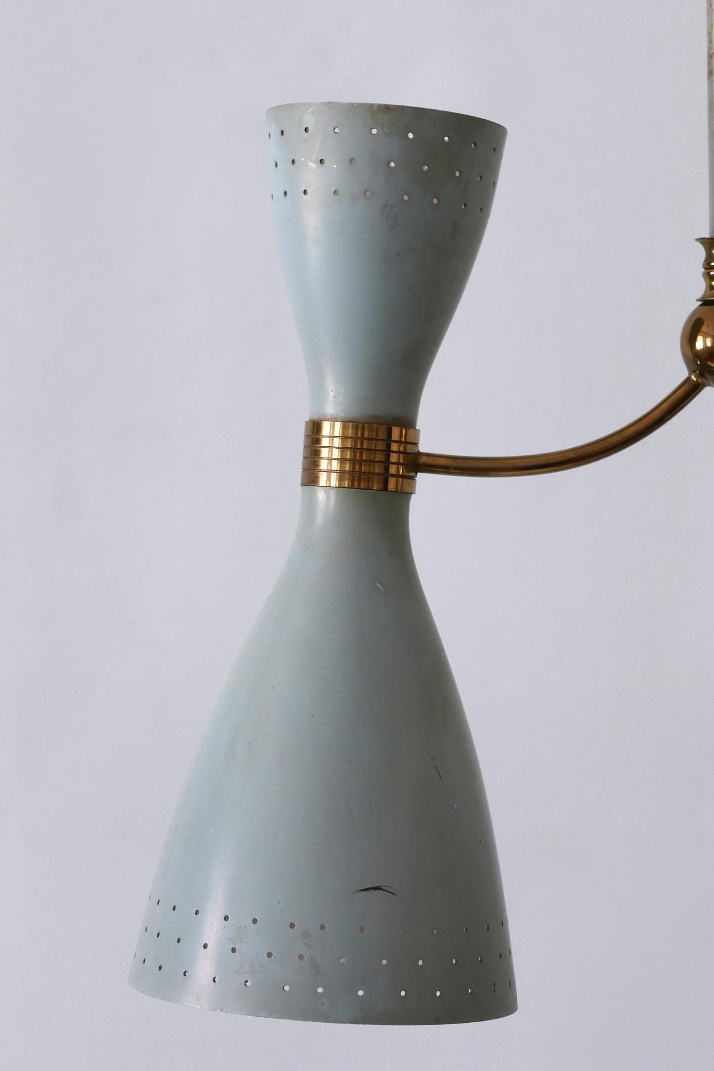 Rare Mid-Century Modern Two-Armed Diabolo Pendant Lamp or Chandelier Italy 1950s en vente 3