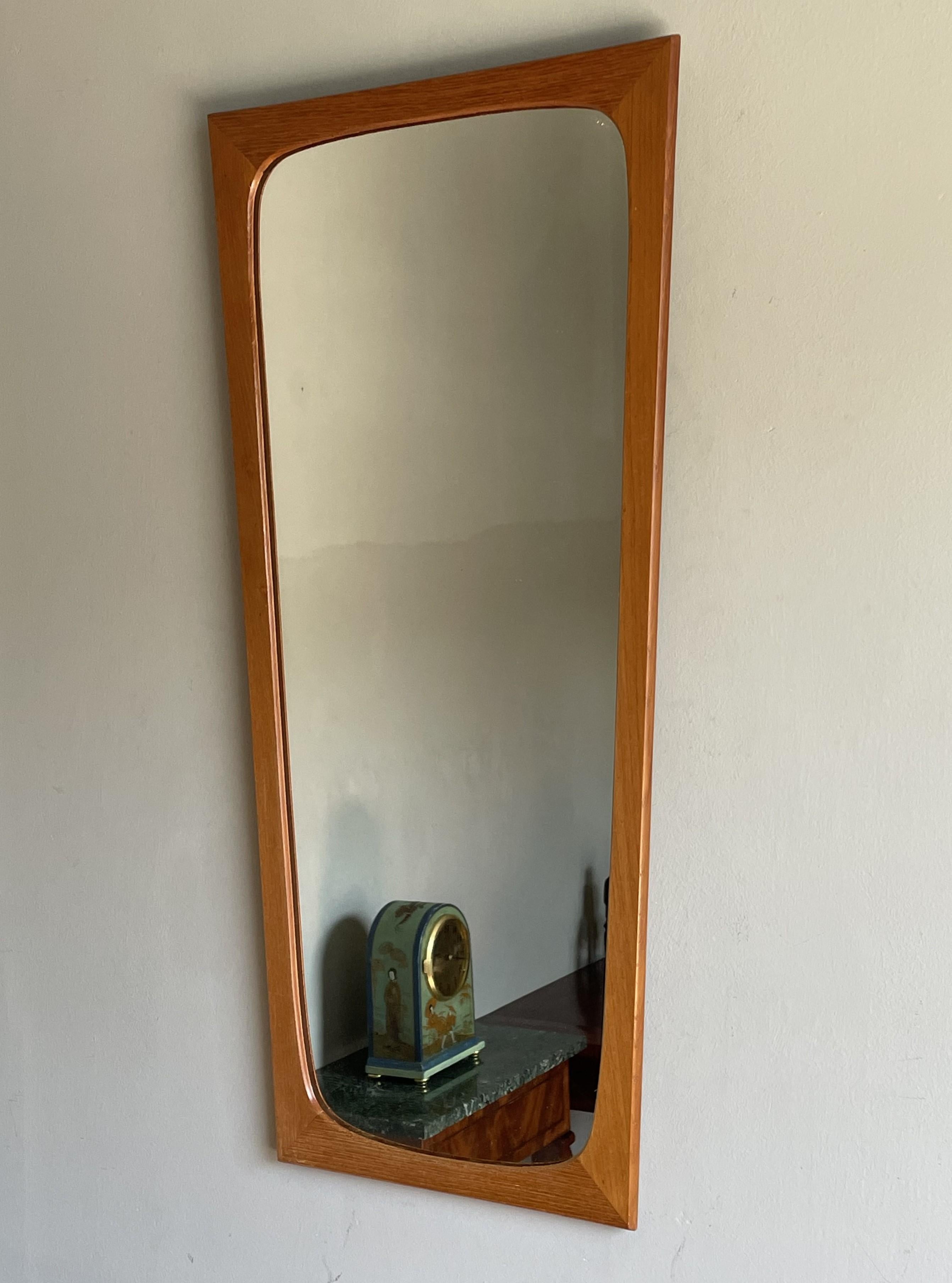 Rare Mid-Century Modern Wall / Make Up Mirror in Superb Teak Wooden Frame 1960s For Sale 3