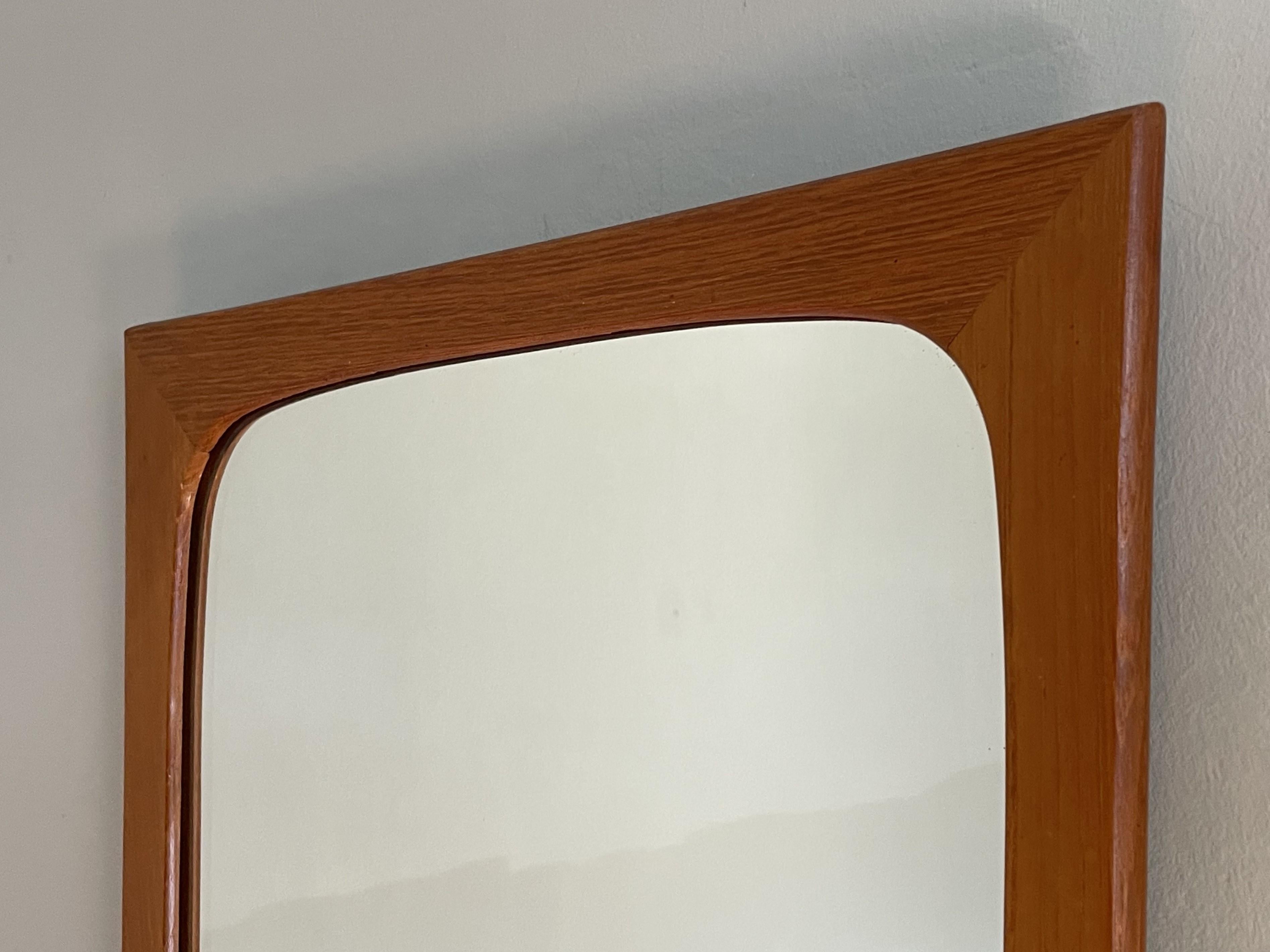 Hand-Crafted Rare Mid-Century Modern Wall / Make Up Mirror in Superb Teak Wooden Frame 1960s For Sale