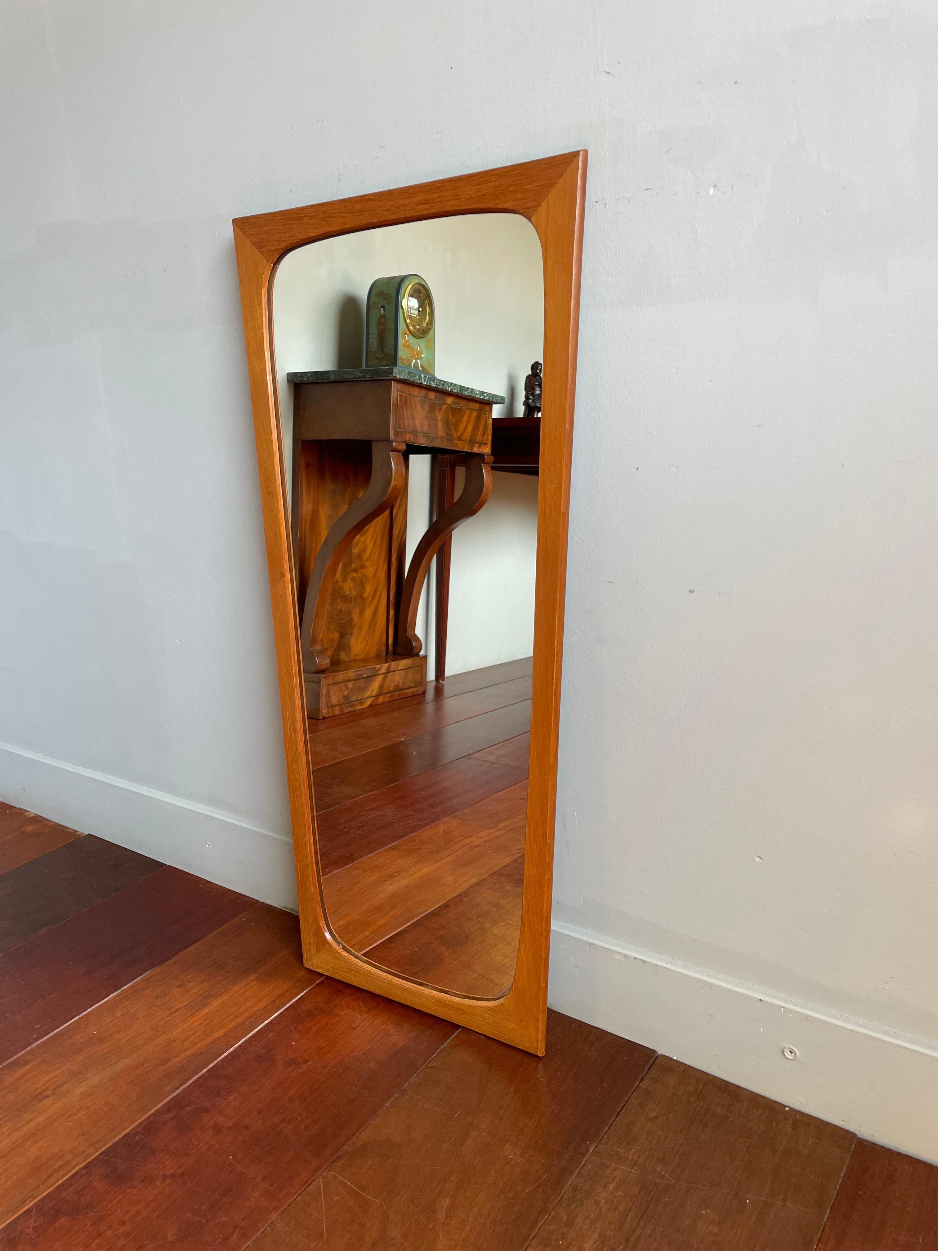 Rare Mid-Century Modern Wall / Make Up Mirror in Superb Teak Wooden Frame 1960s For Sale 2