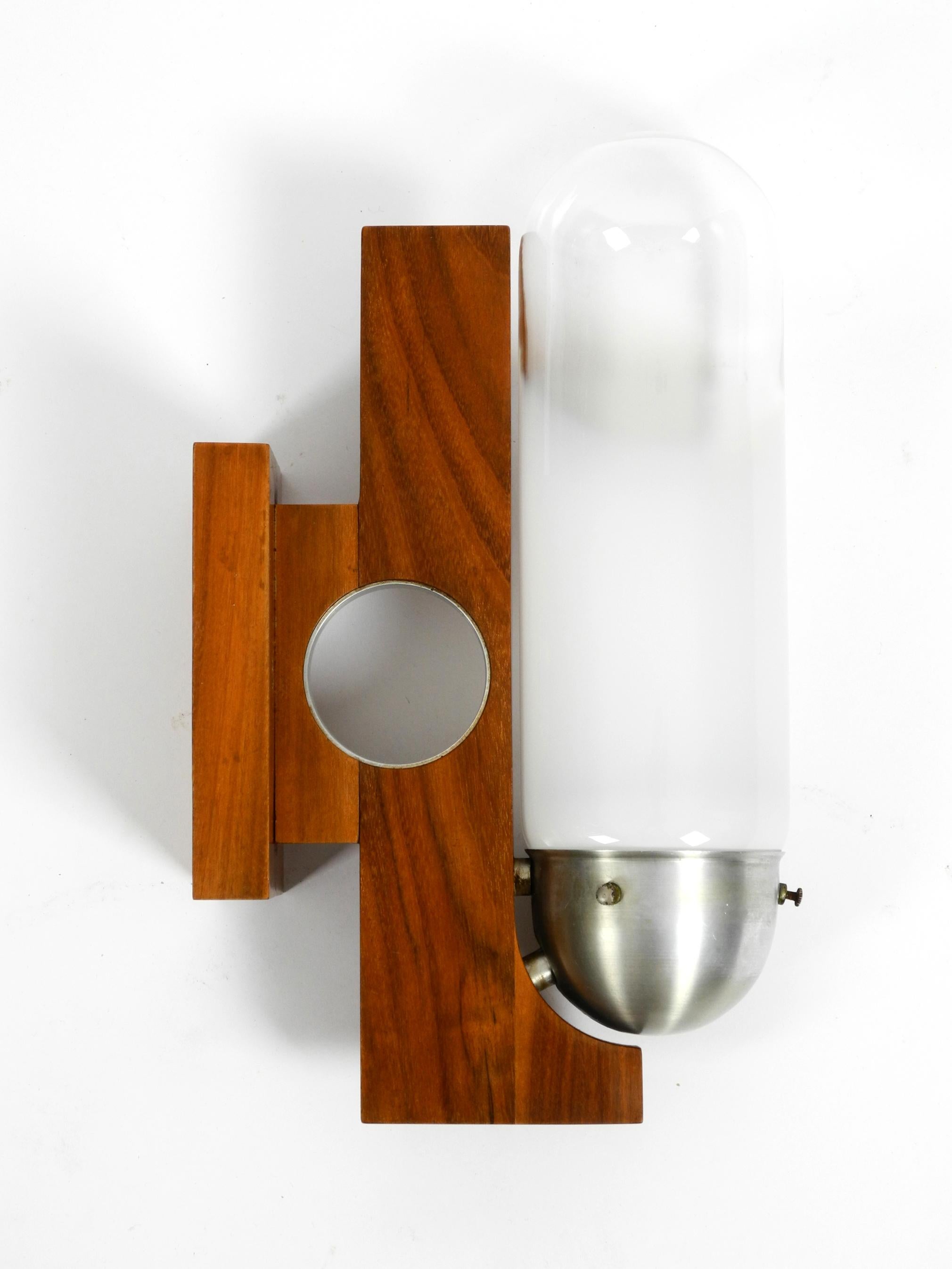 Rare Mid-Century Modern Wood Wall Lamp with Glass Shade in Art Deco Design  6