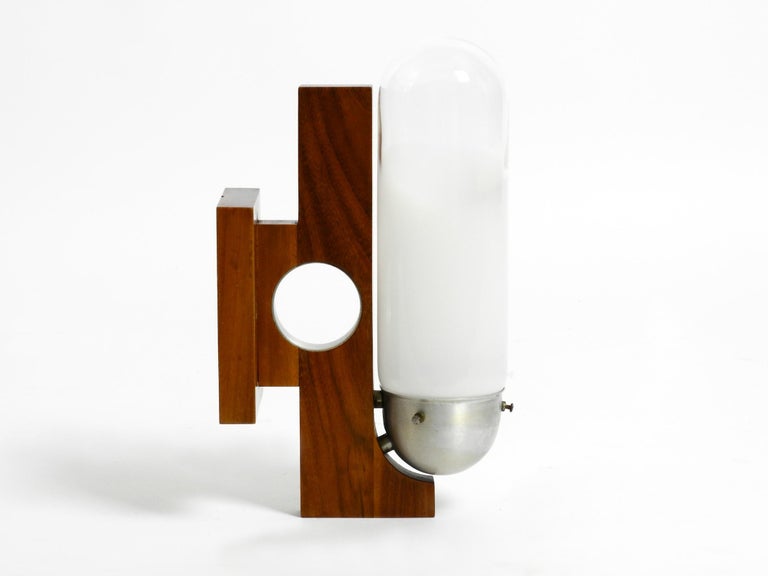 Rare MidCentury Modern Wood Wall Lamp with Glass Shade in Art Deco