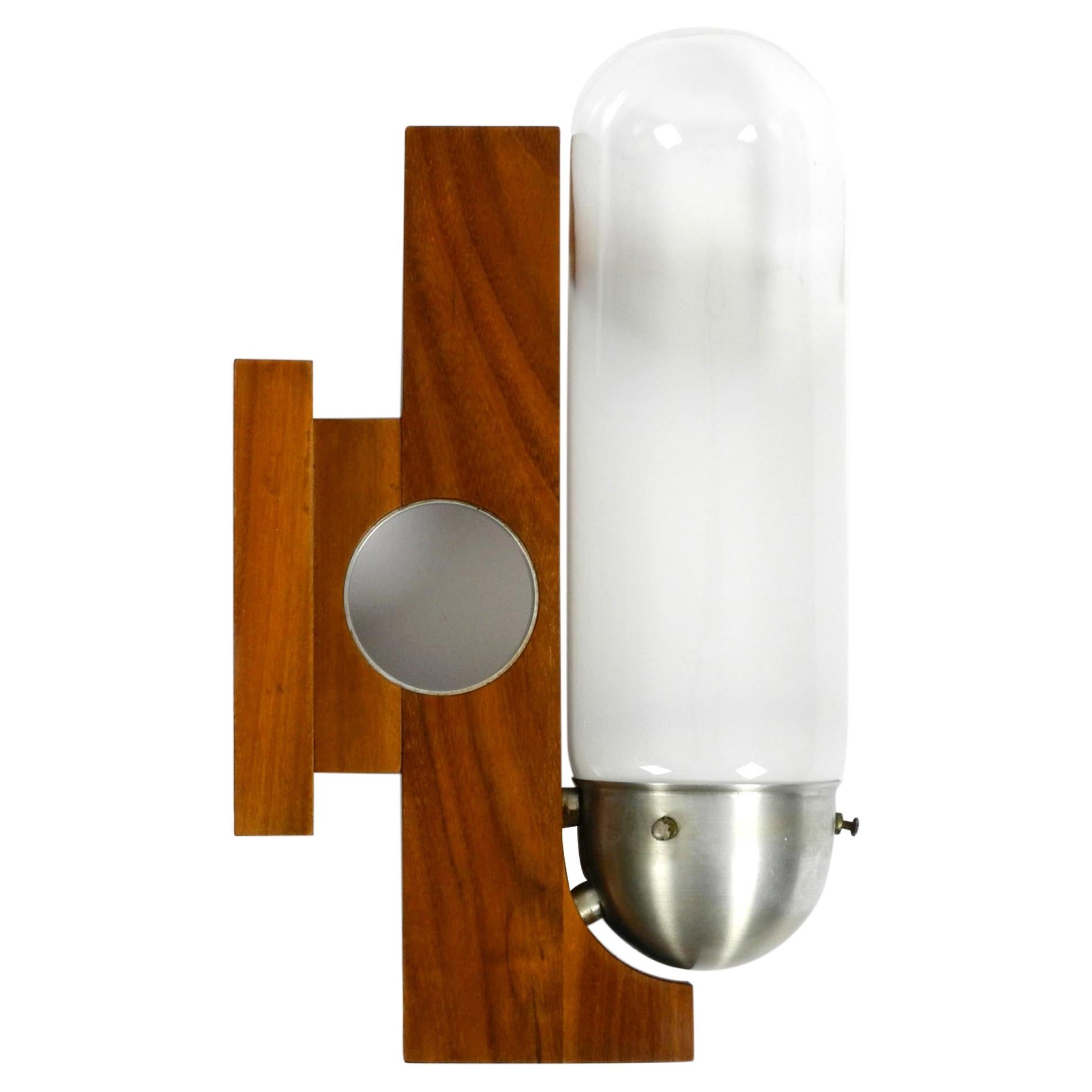 Rare Mid-Century Modern Wood Wall Lamp with Glass Shade in Art Deco Design 
