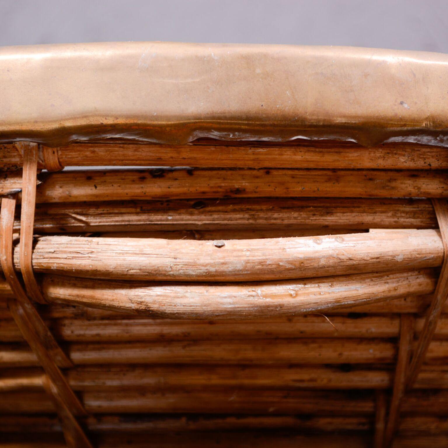 Mid-Century Modern 1960s Woven Handle Basket Patinated Brass Style Arthur Umanoff