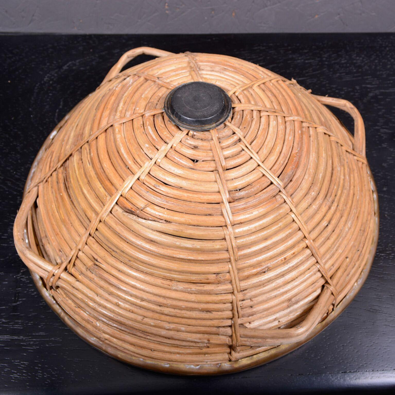 Mid-20th Century 1960s Woven Handle Basket Patinated Brass Style Arthur Umanoff