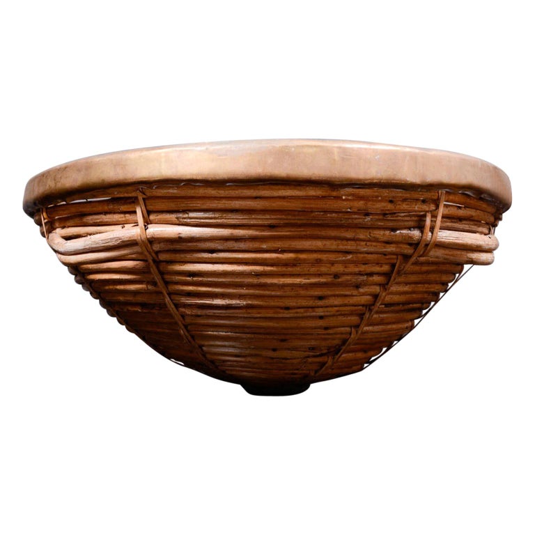 1960s Midcentury Modern Woven Handled Basket with Brass Style of Arthur ...