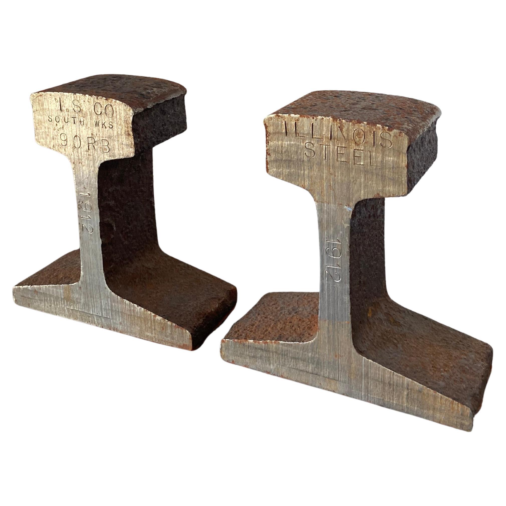 Rare Mid Century Modernist Steel Railroad Tie Bookends Pair For Sale