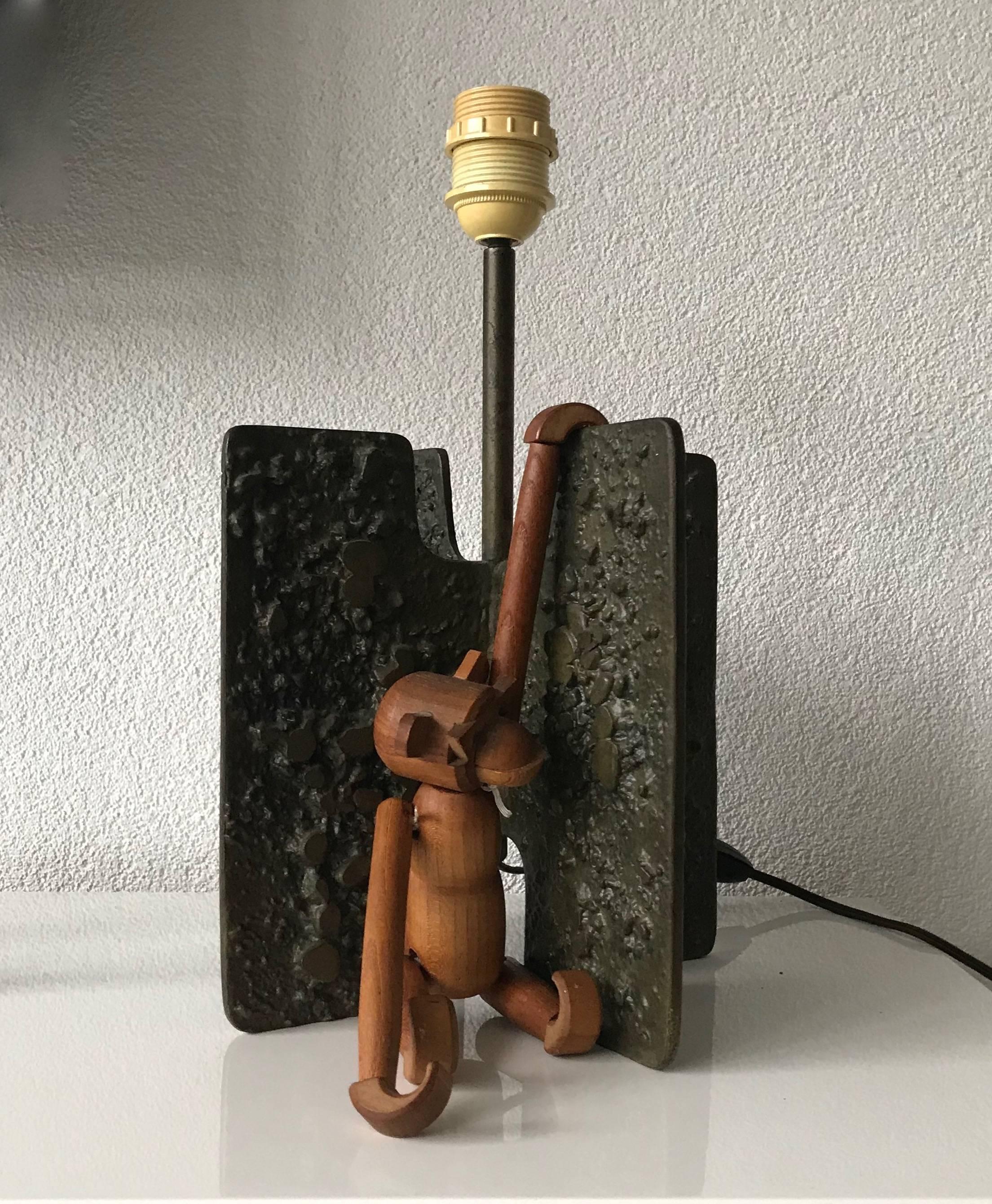 20th Century Rare Mid-Century Modernist, Abstract Sculptural Cast Bronze Desk /Table Lamp 