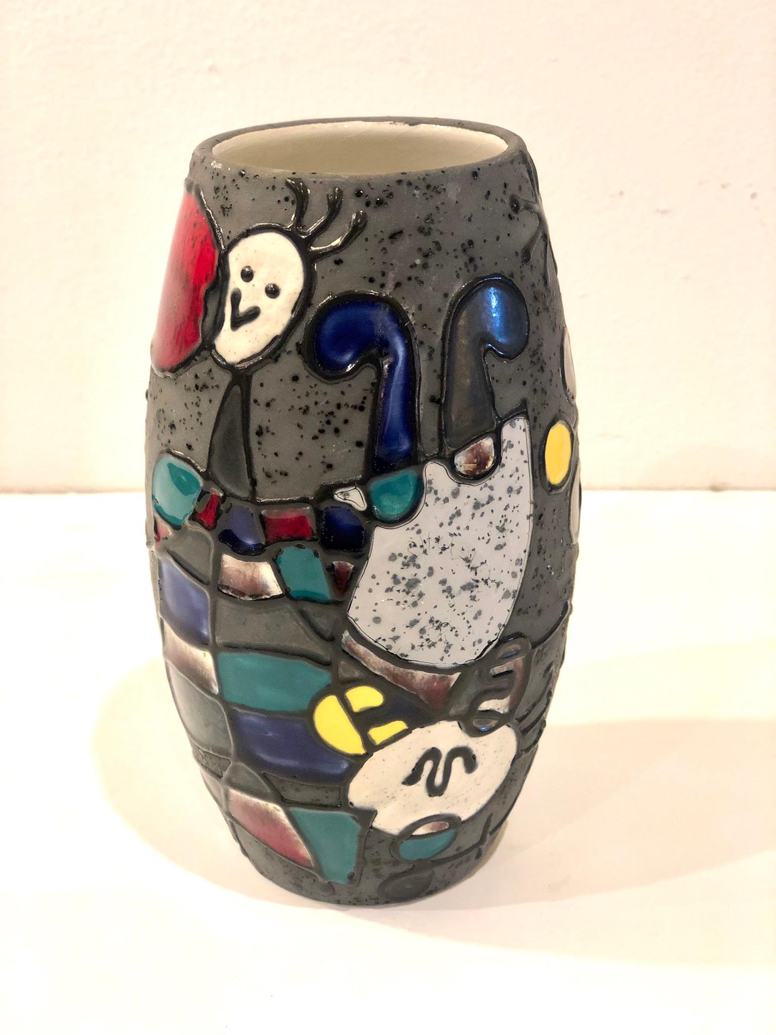 Rare Midcentury Multicolor Italian Ceramic Vase After Joan Miró by Lg Felie In Excellent Condition In San Diego, CA