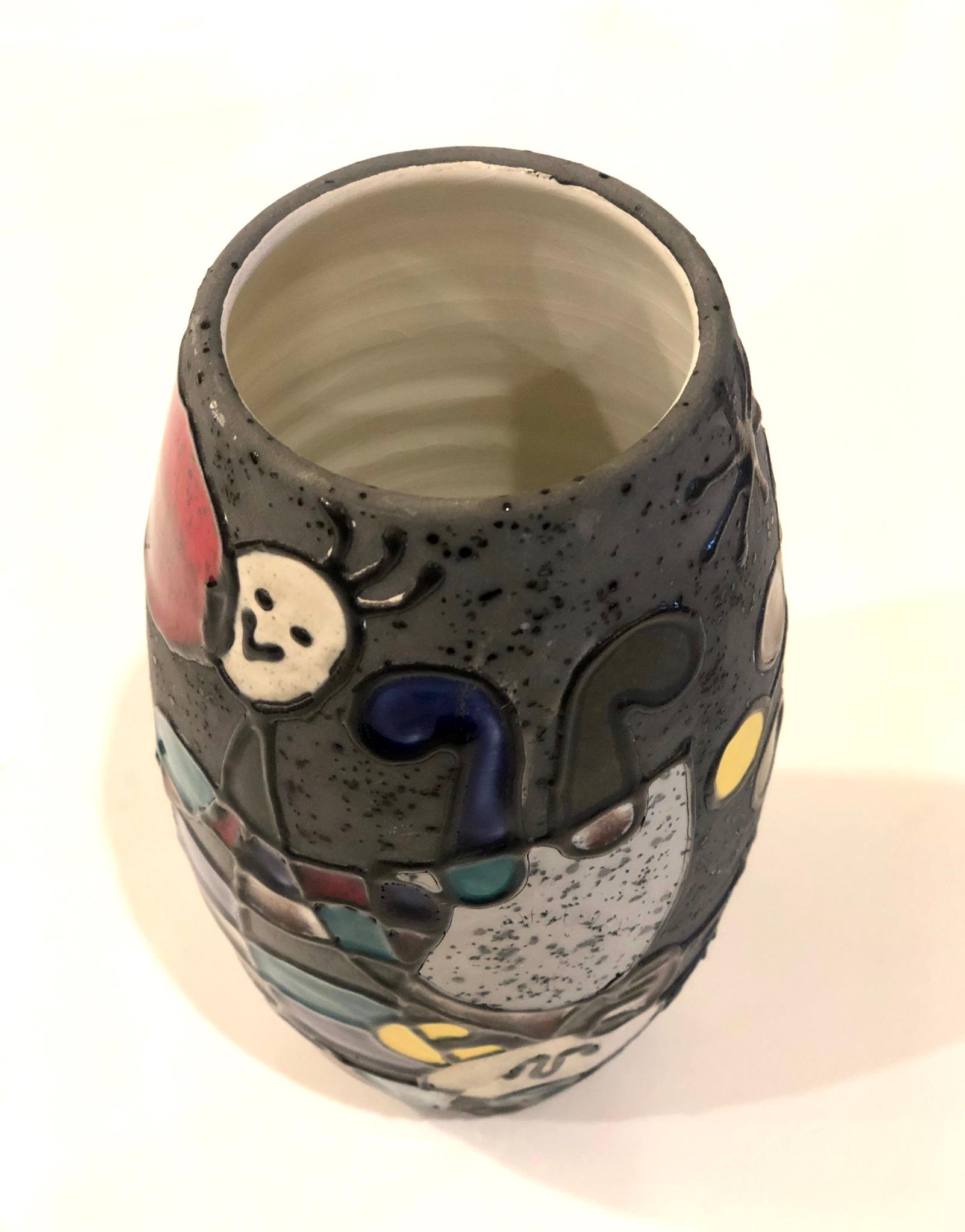 20th Century Rare Midcentury Multicolor Italian Ceramic Vase After Joan Miró by Lg Felie