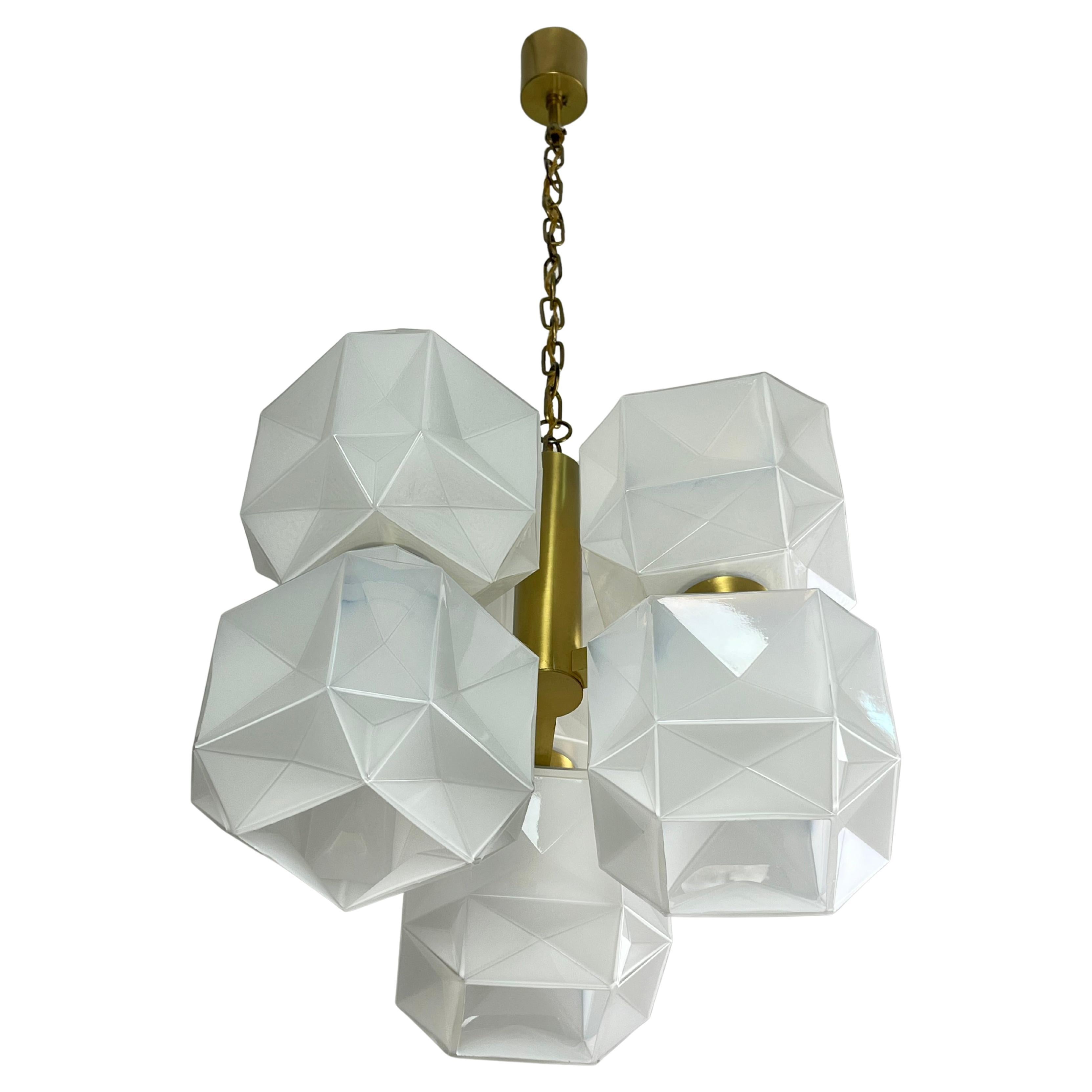 Rare mid-century Murano Glass and Gilded Metal Chandelier, 1960s