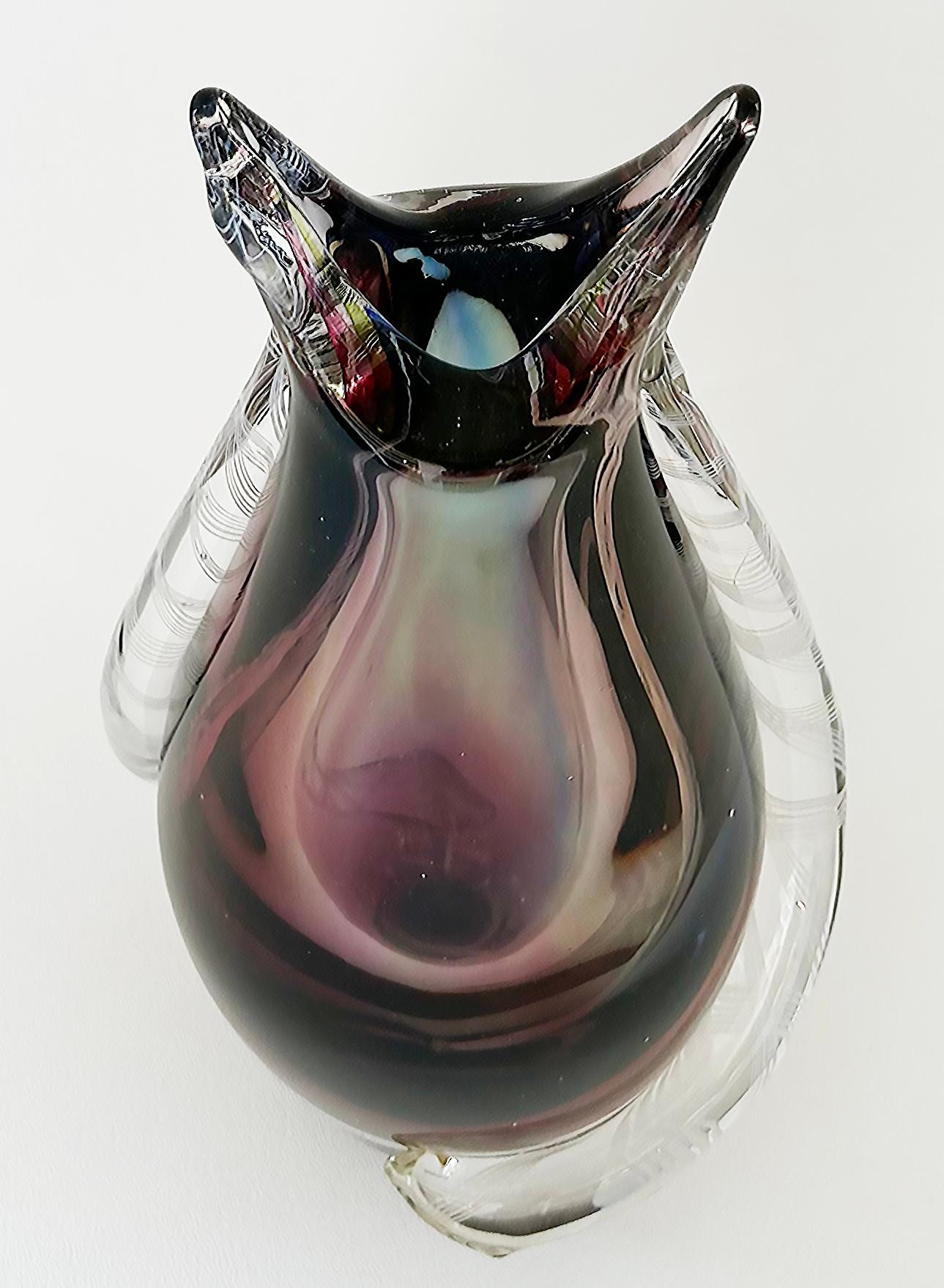 Mid-Century Modern Rare Mid-century Murano Glass Flavio Poli Sommerso Vase, Filigrana Applied