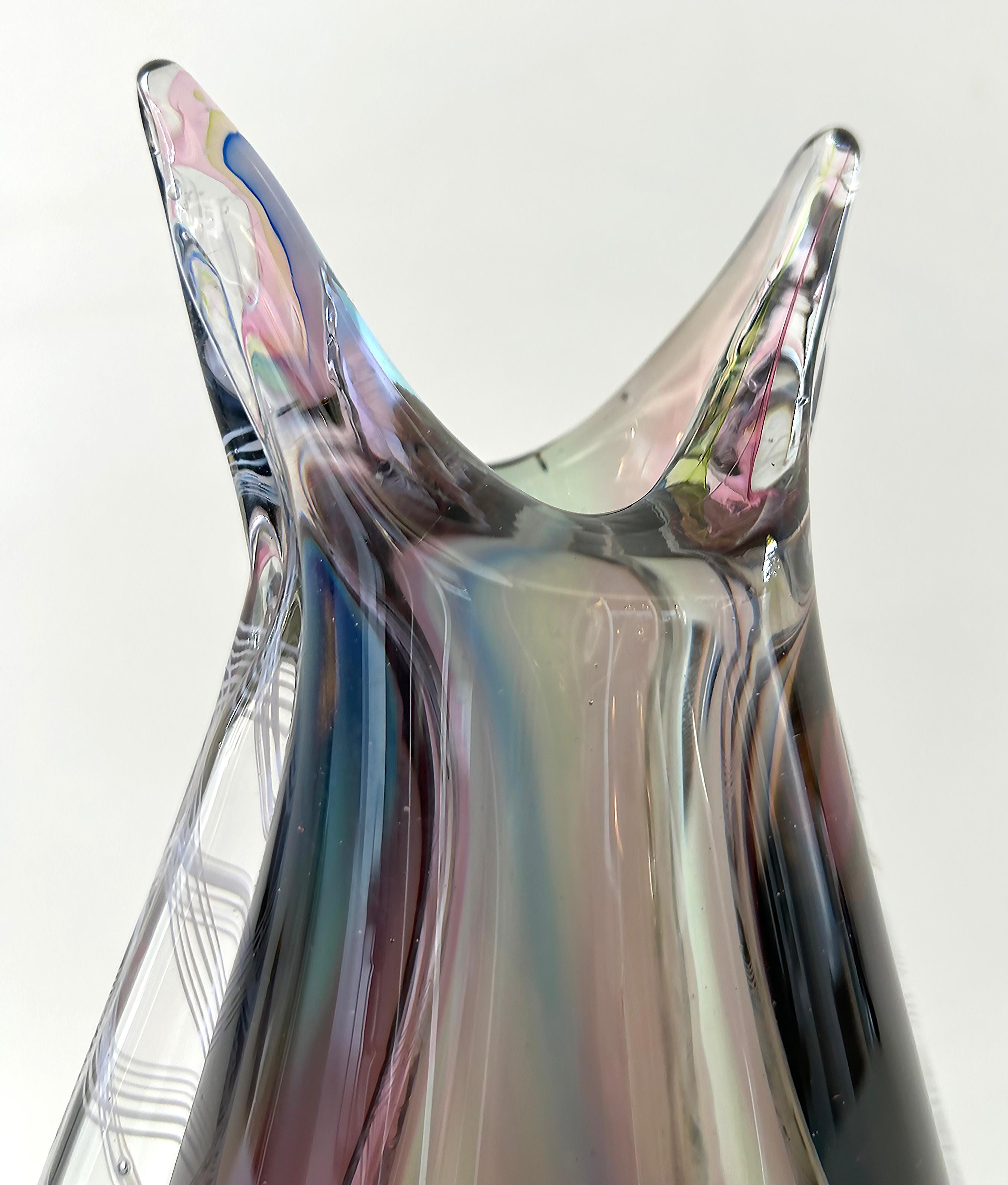 Rare Mid-century Murano Glass Flavio Poli Sommerso Vase, Filigrana Applied 1
