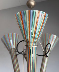 Rare Mid-Century Murano Style Multicolor Glass Trumpet Chandelier, Three Light
