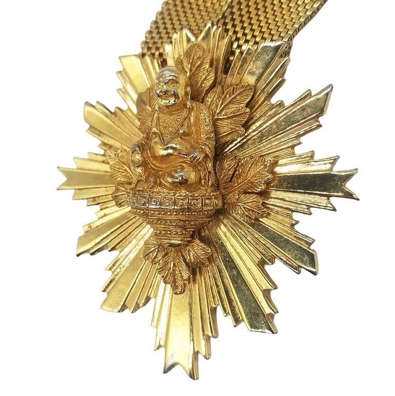 Rare Mid Century Nettie Rosenstein Gold Plated Sunburst Buddah Necklace In Excellent Condition For Sale In Van Nuys, CA