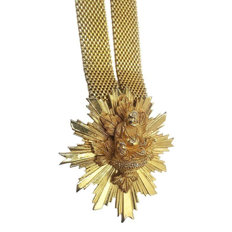 20th Century Rare Mid Century Nettie Rosenstein Gold Plated Sunburst Buddah Necklace For Sale