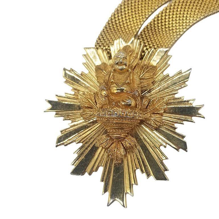 Rare Mid Century Nettie Rosenstein Gold Plated Sunburst Buddah Necklace For Sale 1