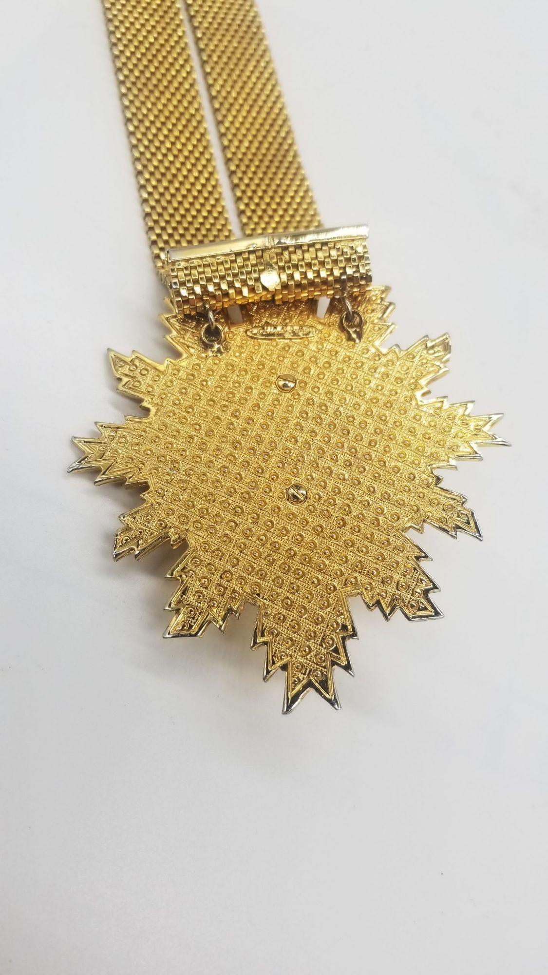 Rare Mid Century Nettie Rosenstein Gold Sunburst Buddah Necklace For Sale 4