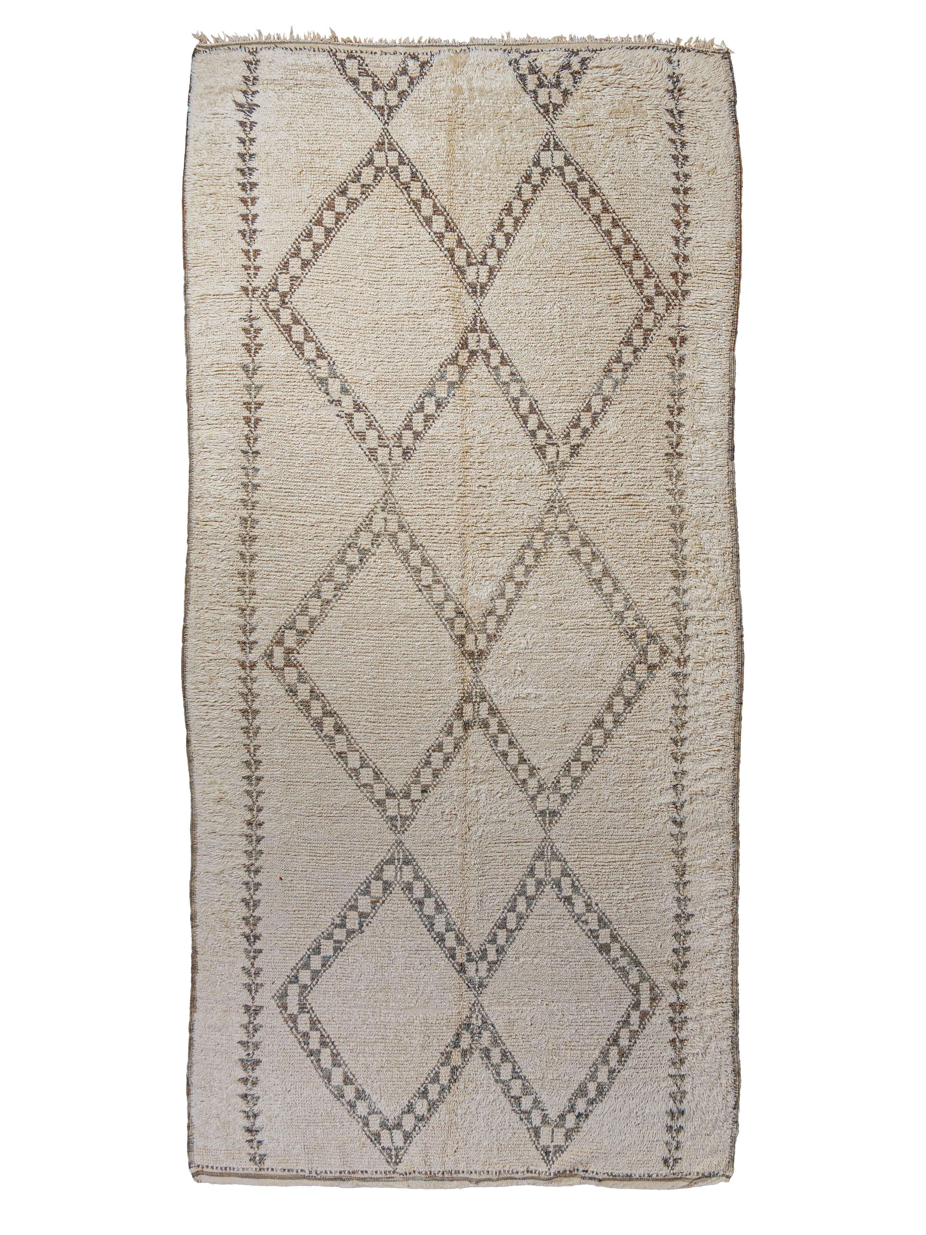 20th Century Rare Mid-Century Neutral Minimal Beni Alaham Carpet Curated By Breuckelen Berber For Sale