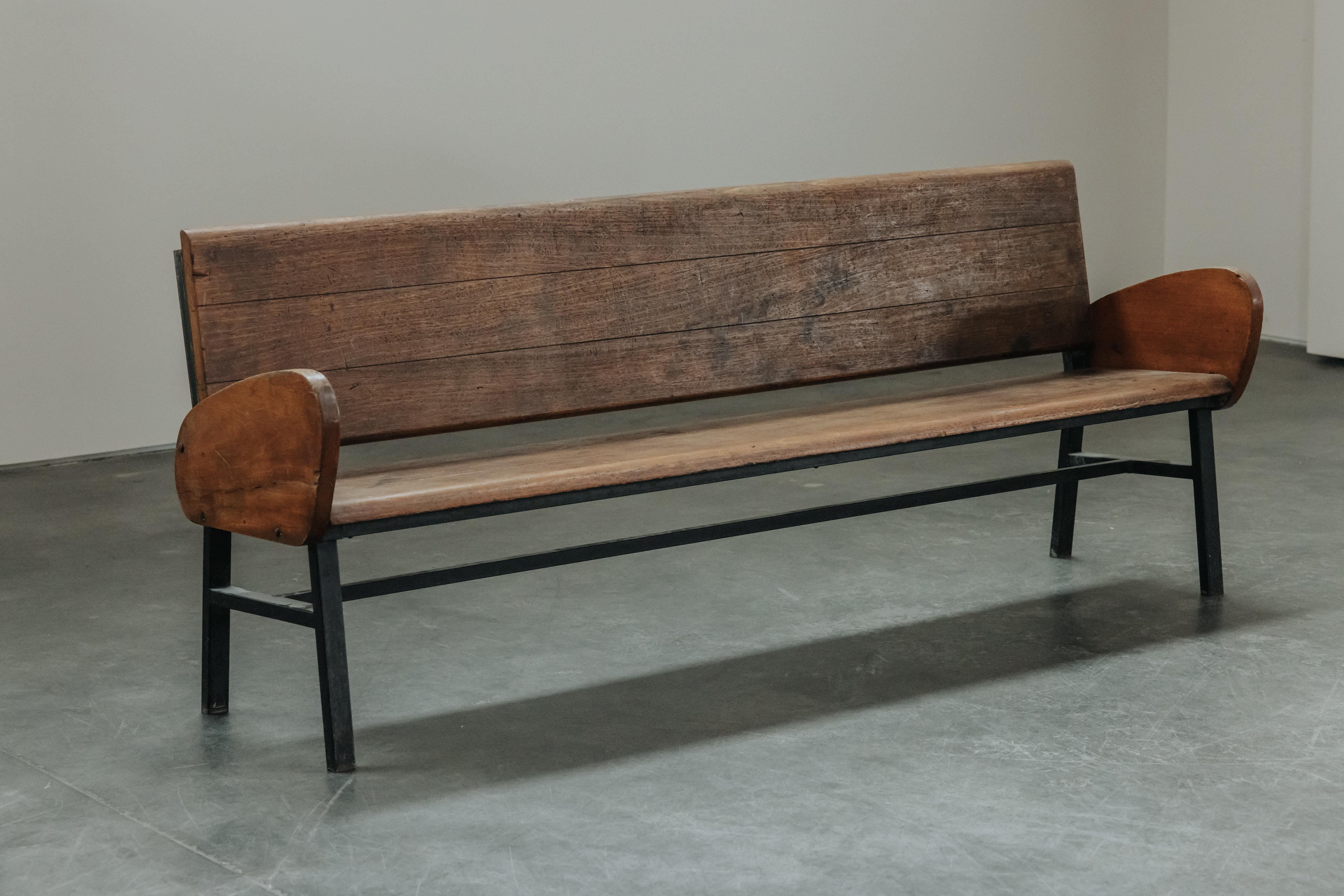 European Rare Mid Century Oak Bench From France, Circa 1960 For Sale