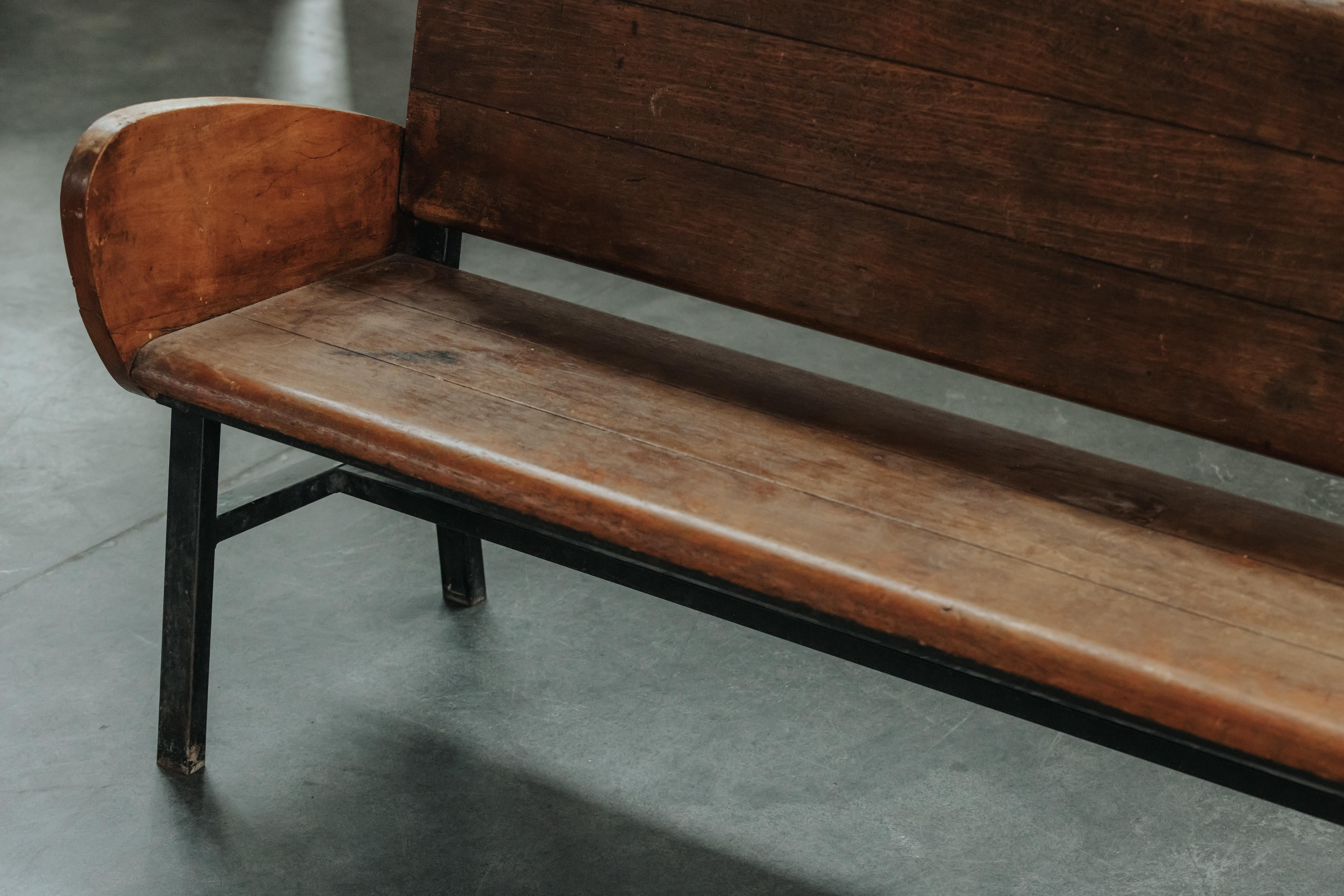 Rare Mid Century Oak Bench From France, Circa 1960 In Good Condition For Sale In Nashville, TN
