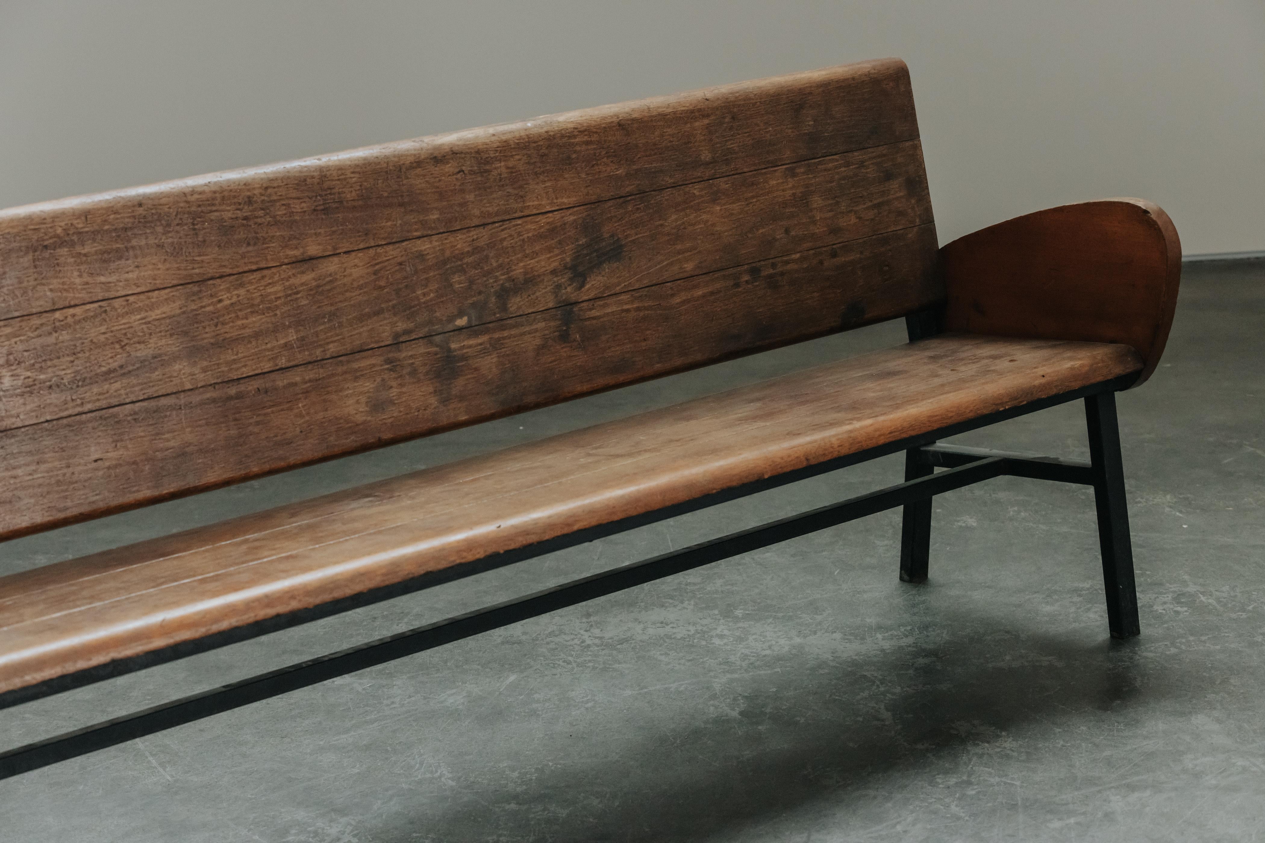 Rare Mid Century Oak Bench From France, Circa 1960 For Sale 4