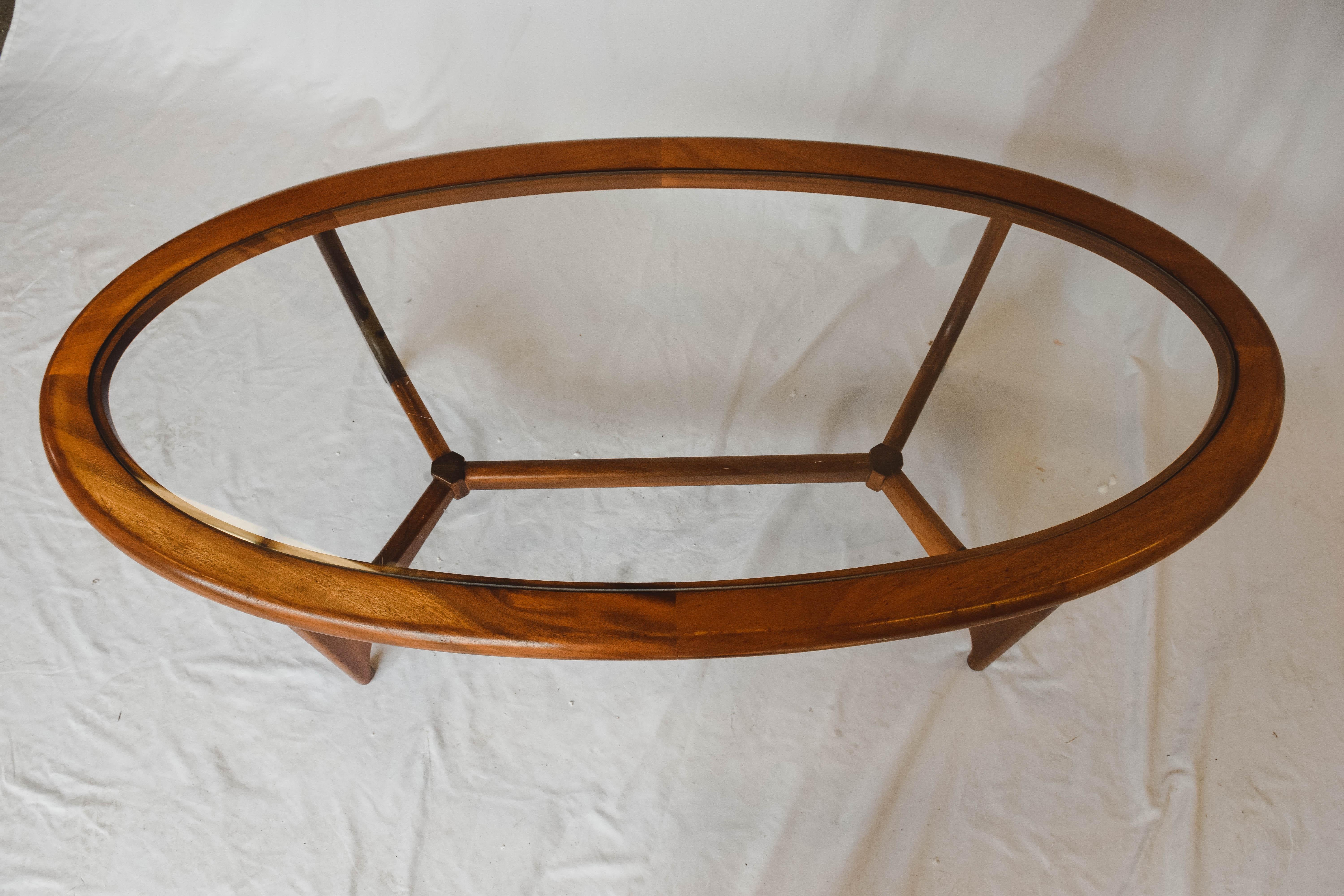 Teak Rare Midcentury Oval Glass Coffee Table