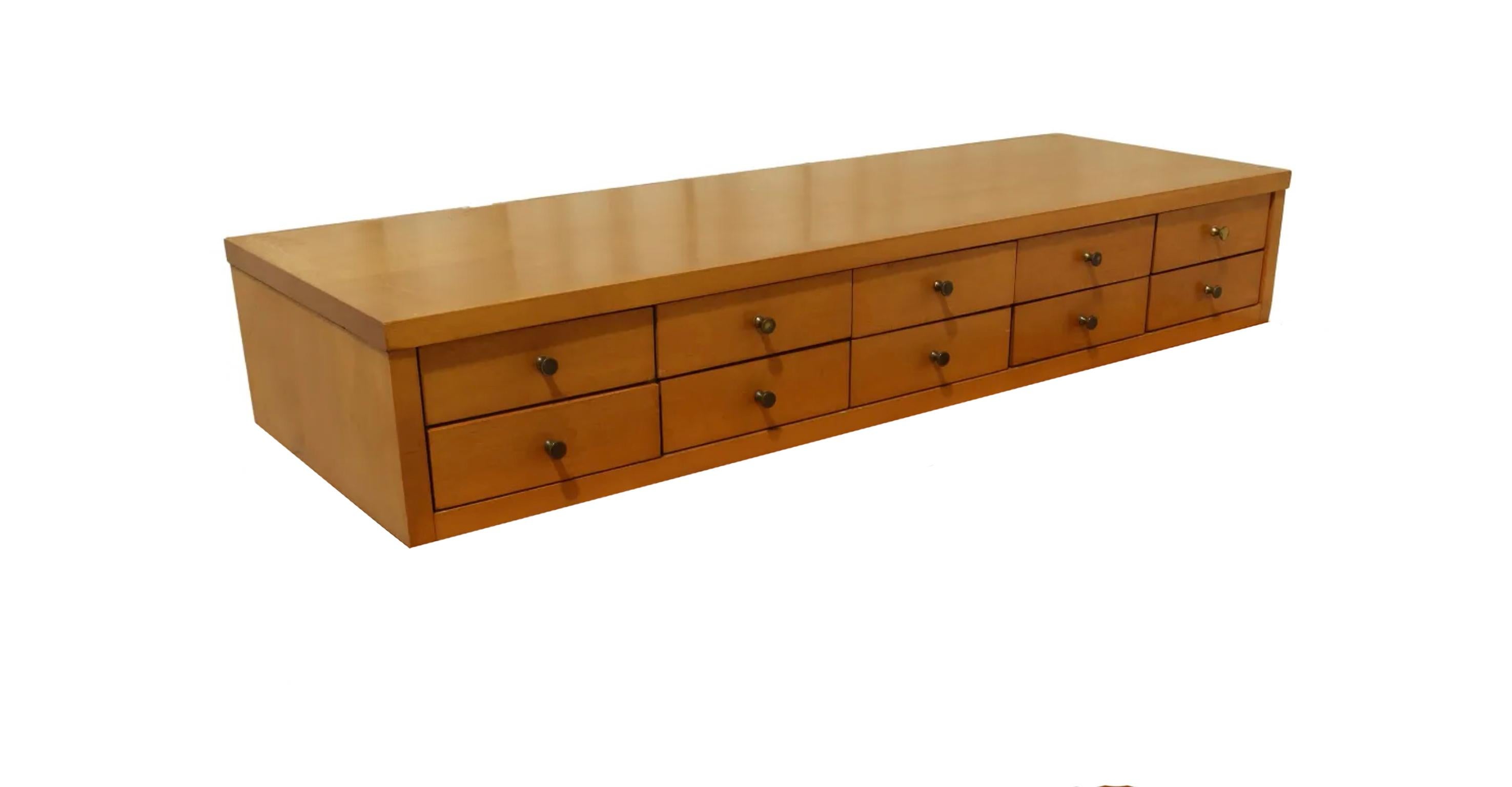 Mid-Century Modern Rare Mid century Paul McCobb #1502 Jewelry Chest 10 Drawer Maple Brass Blonde