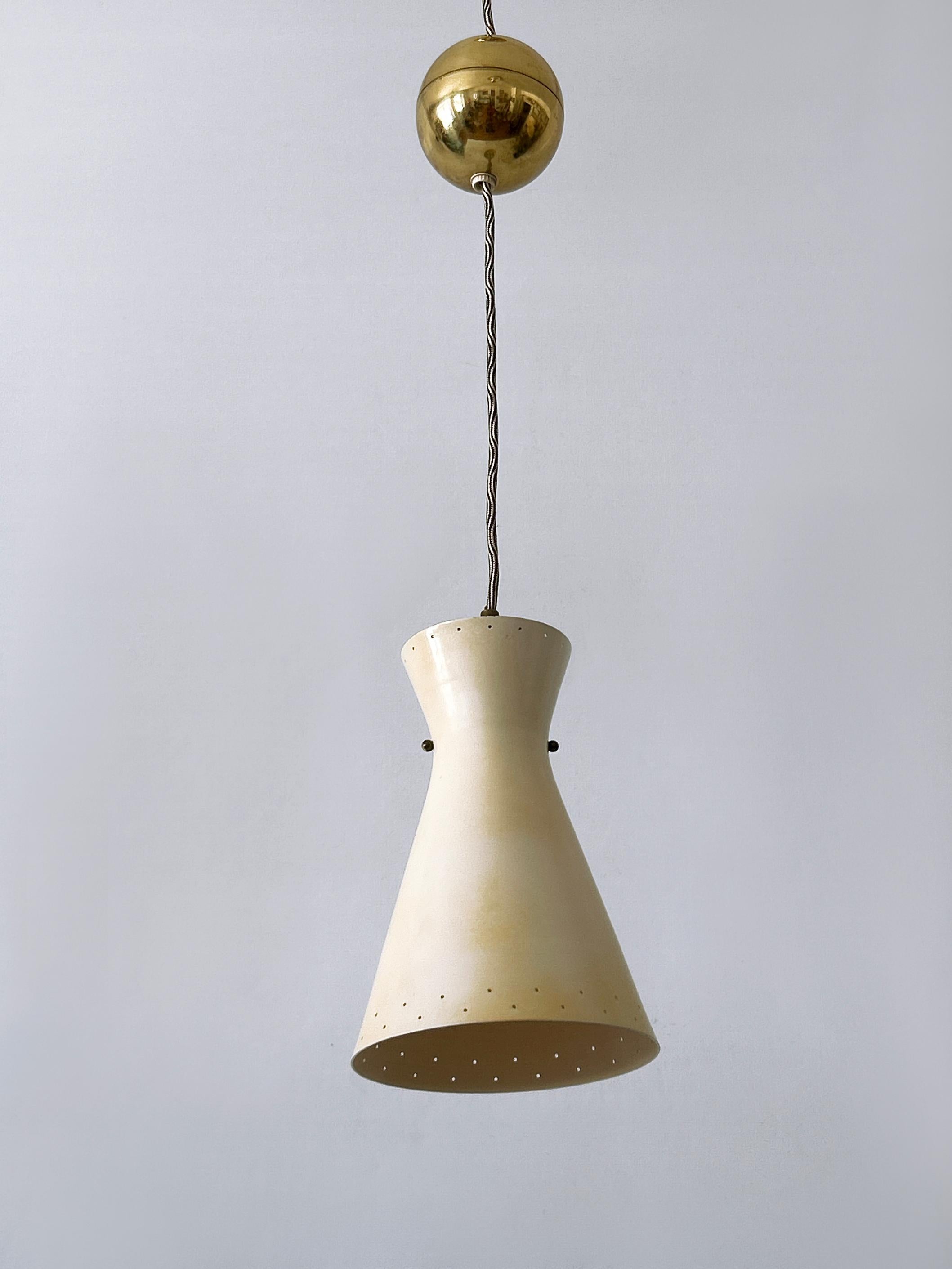 Brass Rare Mid-Century Pulley Diabolo Pendant Lamps by Vereinigte Werkstätten 1950s For Sale
