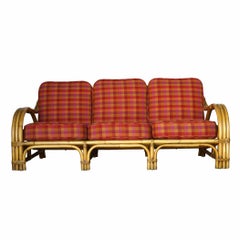 Rare Midcentury Rattan and Mahogany Living Room Set
