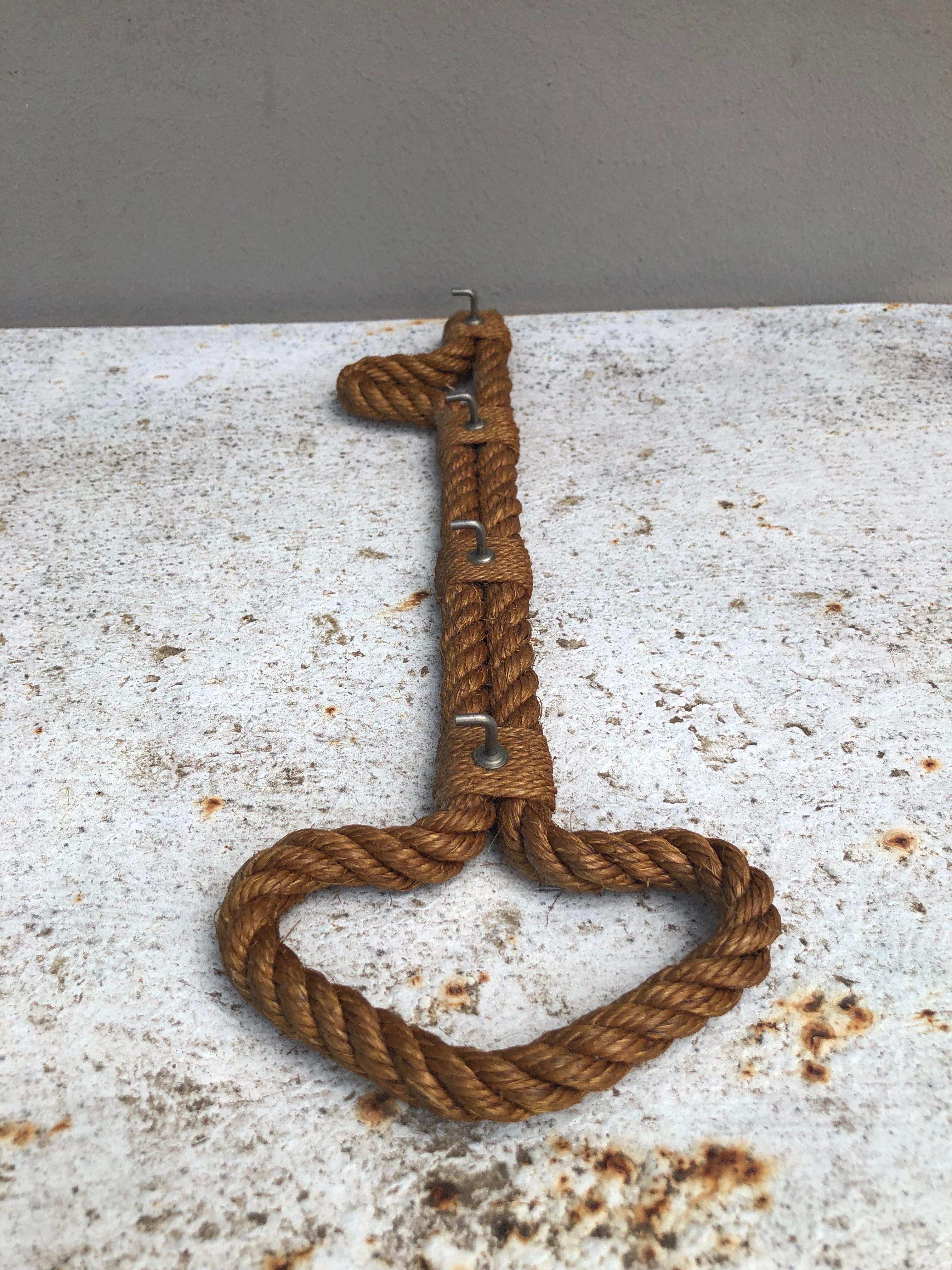 French Rare Mid-Century Rope Key Rack Holder Adrien Audoux & Frida Minet For Sale