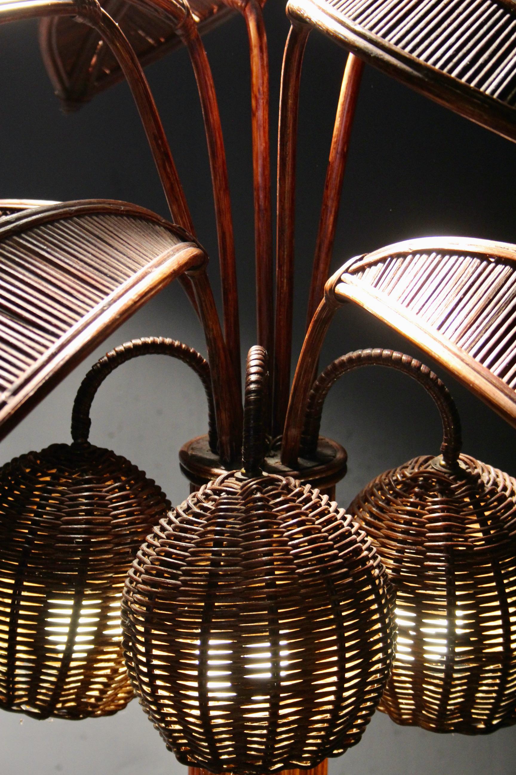 RARE Mid-century Sculptural Rattan Palm Tree floor Lamp, Mario Torres Lopez For Sale 4