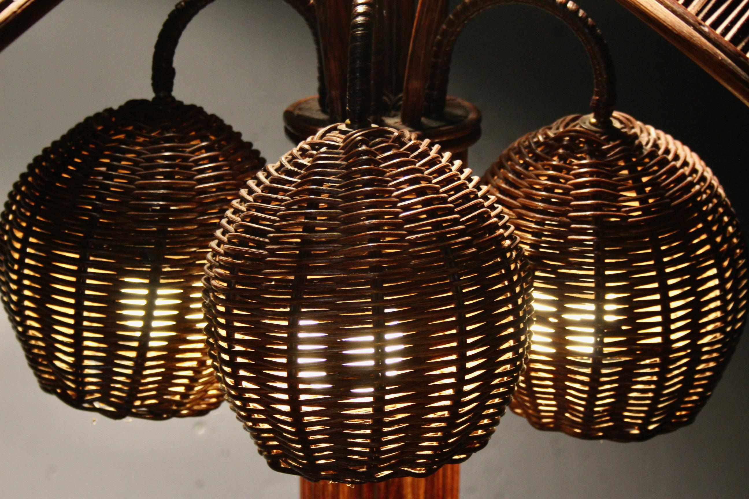 RARE Mid-century Sculptural Rattan Palm Tree floor Lamp, Mario Torres Lopez For Sale 8