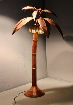 RARA lampada da terra scultorea a forma di palma in rattan della metà del secolo scorso, Mario Lopez Torres