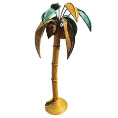 RARE Mid-century Sculptural Rattan Palm Tree floor Lamp, Mario Torres Lopez