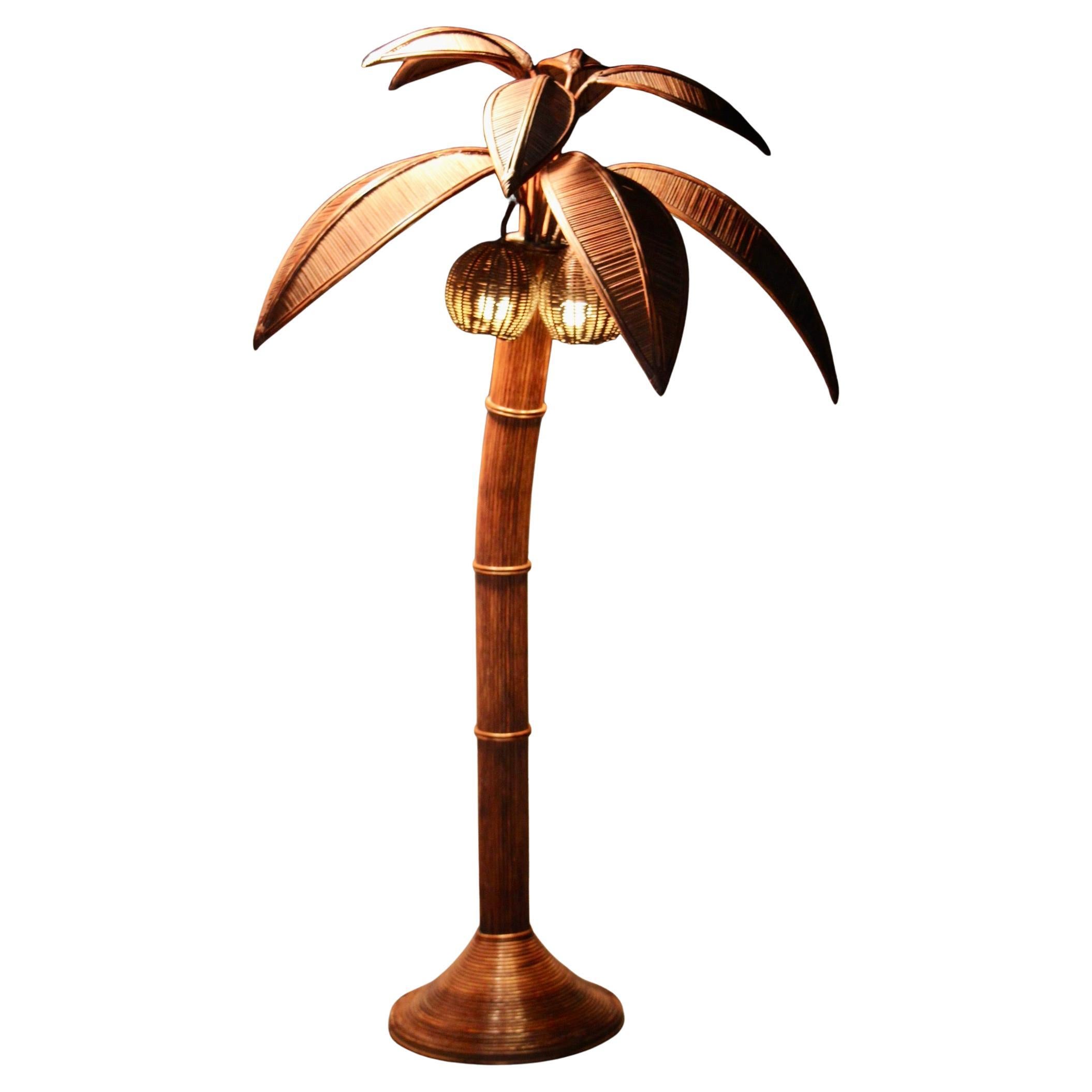 RARE Mid-century Sculptural Rattan Palm Tree floor Lamp, Mario Torres Lopez For Sale