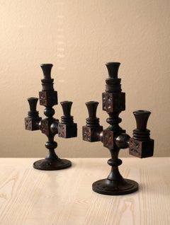 Rare! Mid Century Spanish Colonial Revival Candelabra Dark Wood