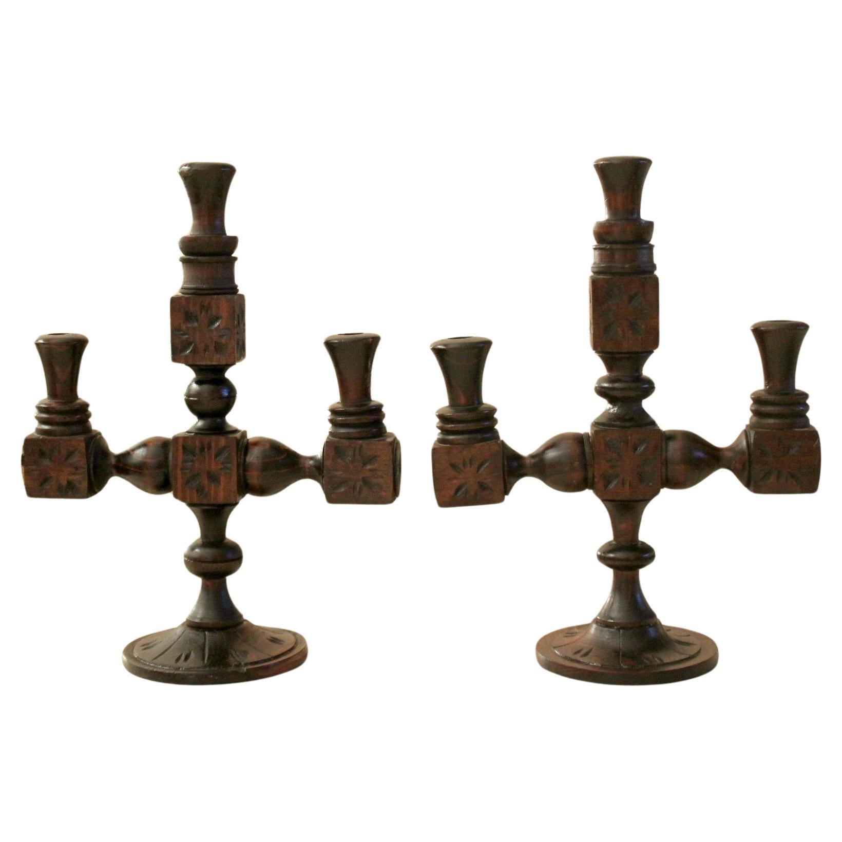 Rare! Mid Century Spanish Colonial Revival Candelabra Dark Wood For Sale