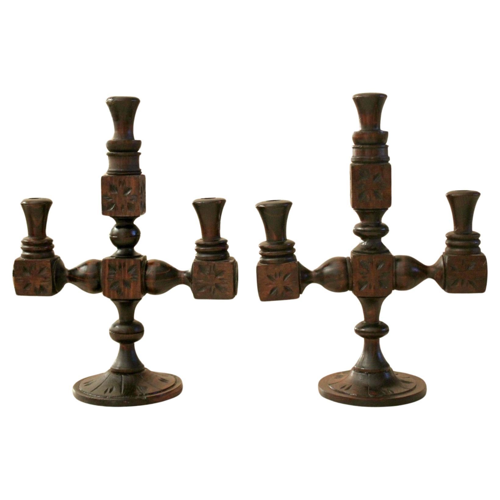 Rare! Mid Century Spanish Colonial Revival Candelabra Dark Wood  For Sale