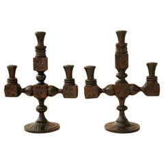 ¡Raro! Candelabro Renacimiento Colonial Español Siglo Medio Madera Oscura 