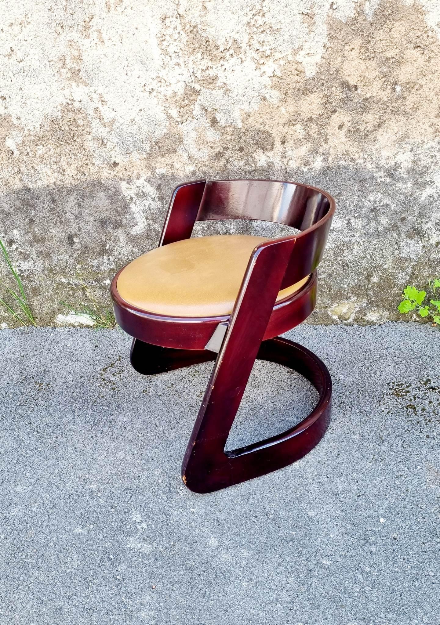 Leather Rare Midcentury Stool by Willy Rizzo for Mario Sabot, Italy 70s For Sale