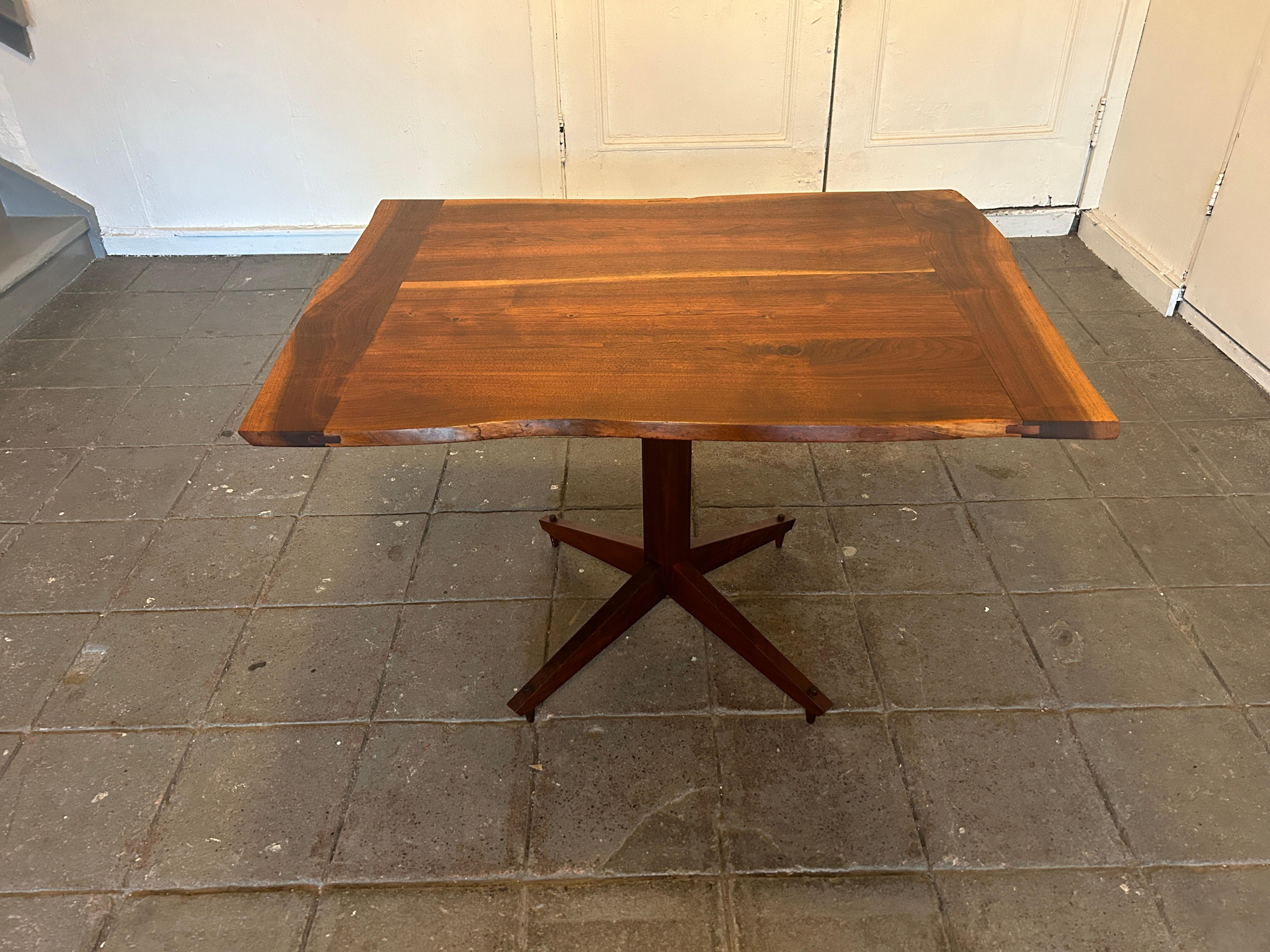 Rare Mid Century Studio Craft Sculptural live edge Walnut Dining Table or Desk by James Martin. Handmade in the USA - New Hope, PA. All Solid American black walnut wood. James Martin worked with George Nakashima / Studio prior to doing his own